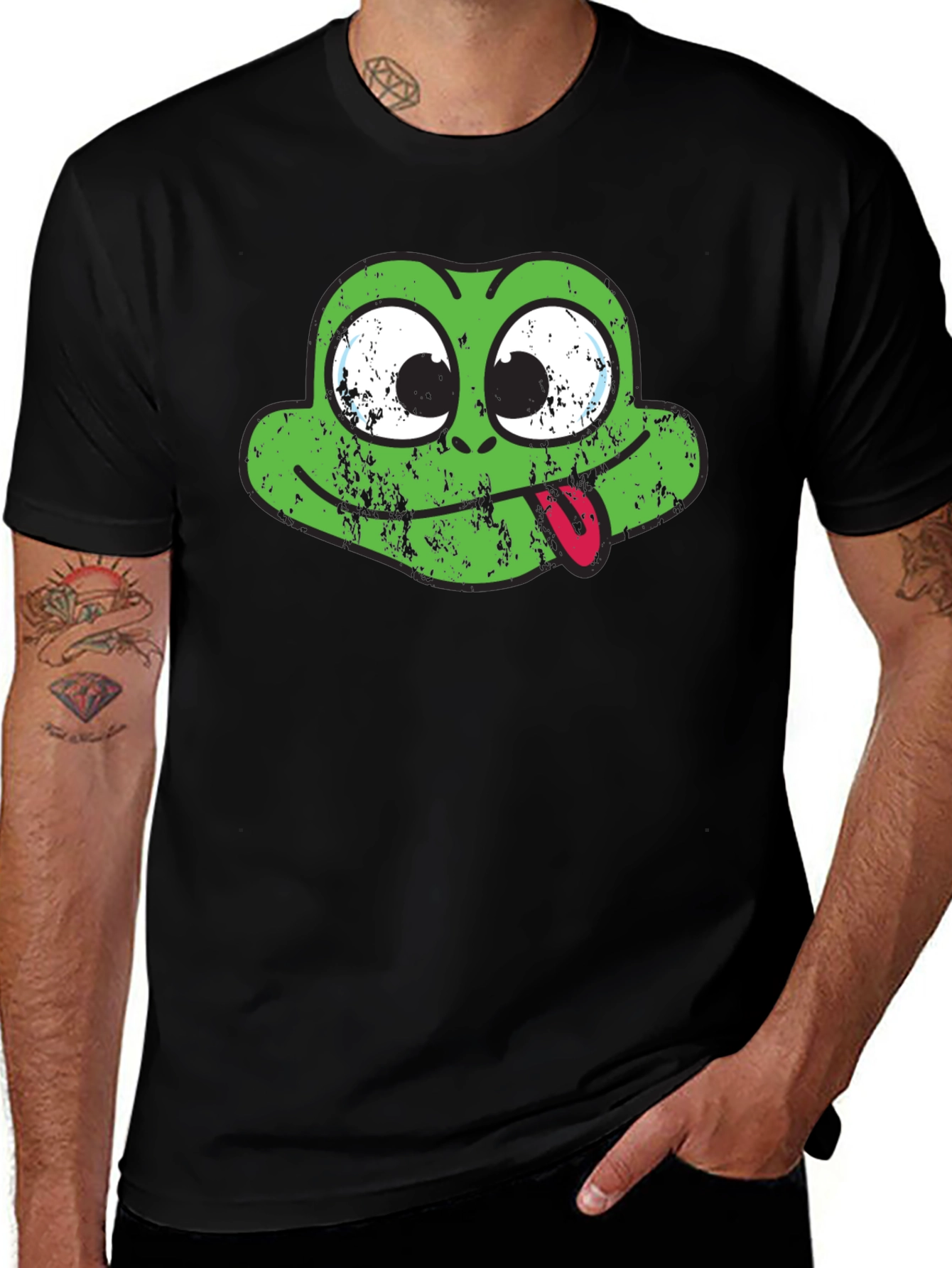 Variant 16 of Funny Frog Graphic Tee - Black Crew Neck T-Shirt
