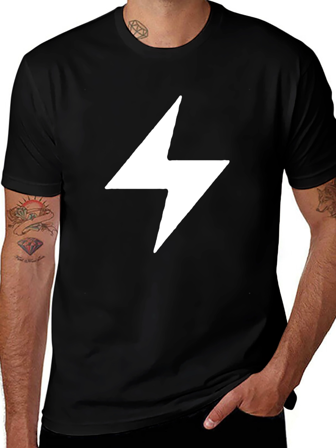 Lightning Bolt Graphic Tee - Black Cotton T-Shirt