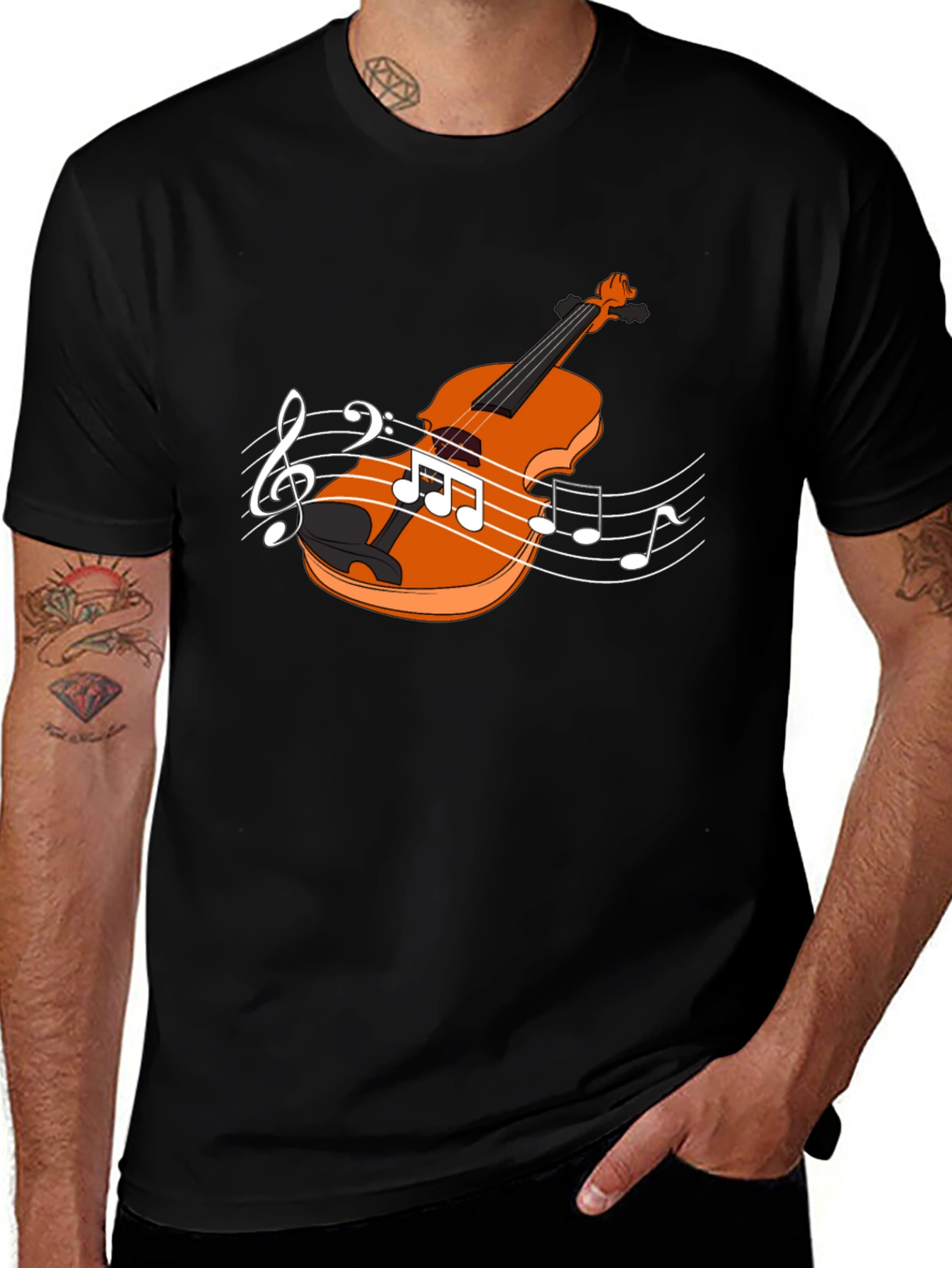 Variant 12 of Violin Music Notes Black T-Shirt
