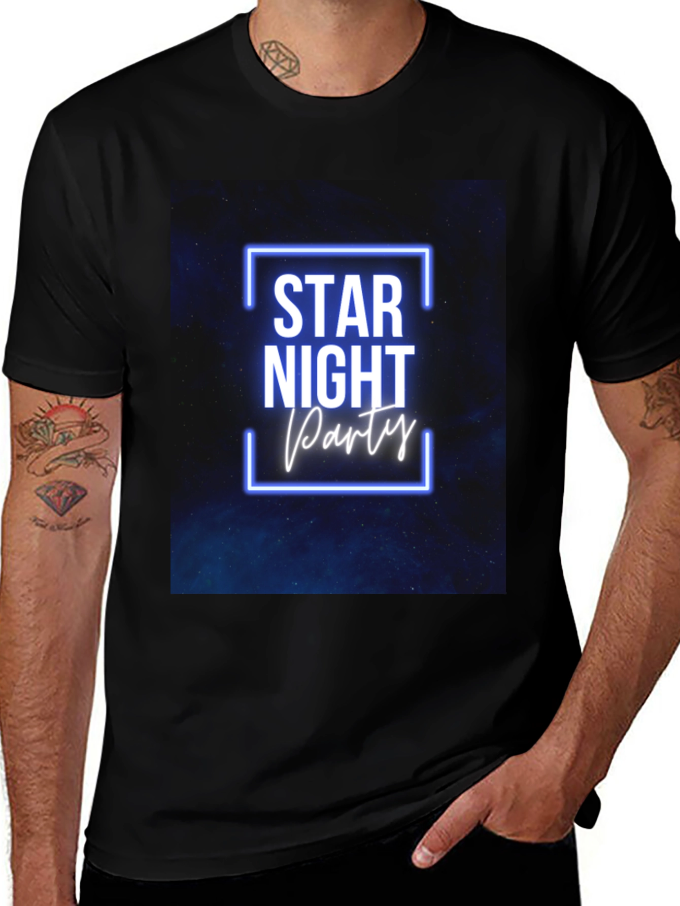 Variant 28 of Star Night Party Graphic Tee - Black