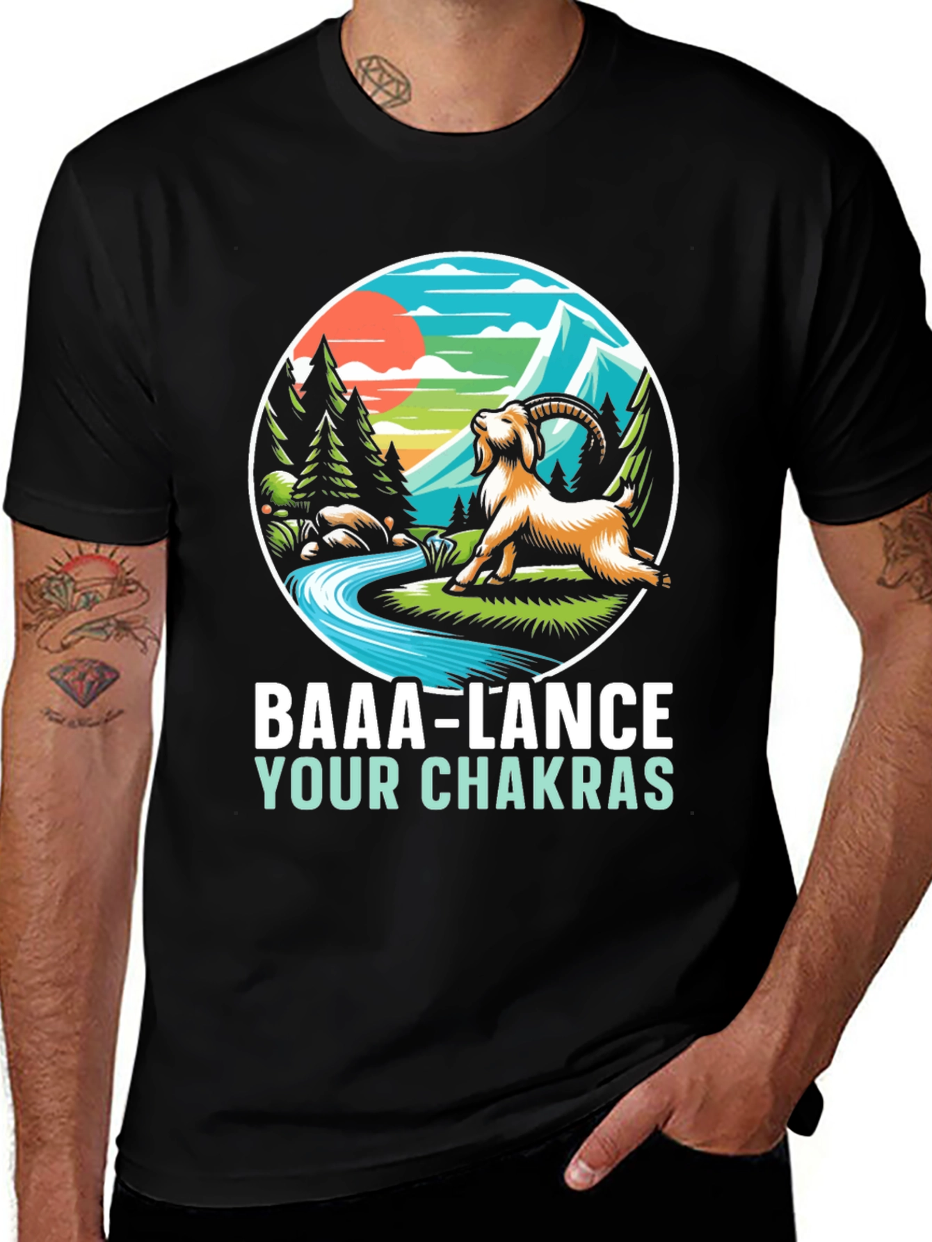 Variant 16 of Balance Your Chakras Goat T-Shirt