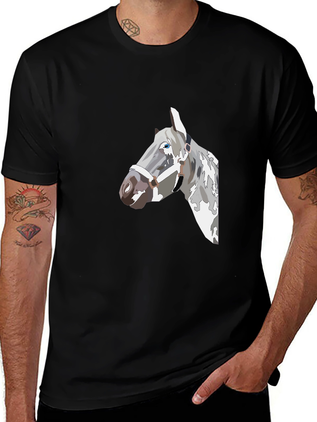 Variant 2 of Horse Graphic Black Tee - Stylish Animal Lover's Shirt