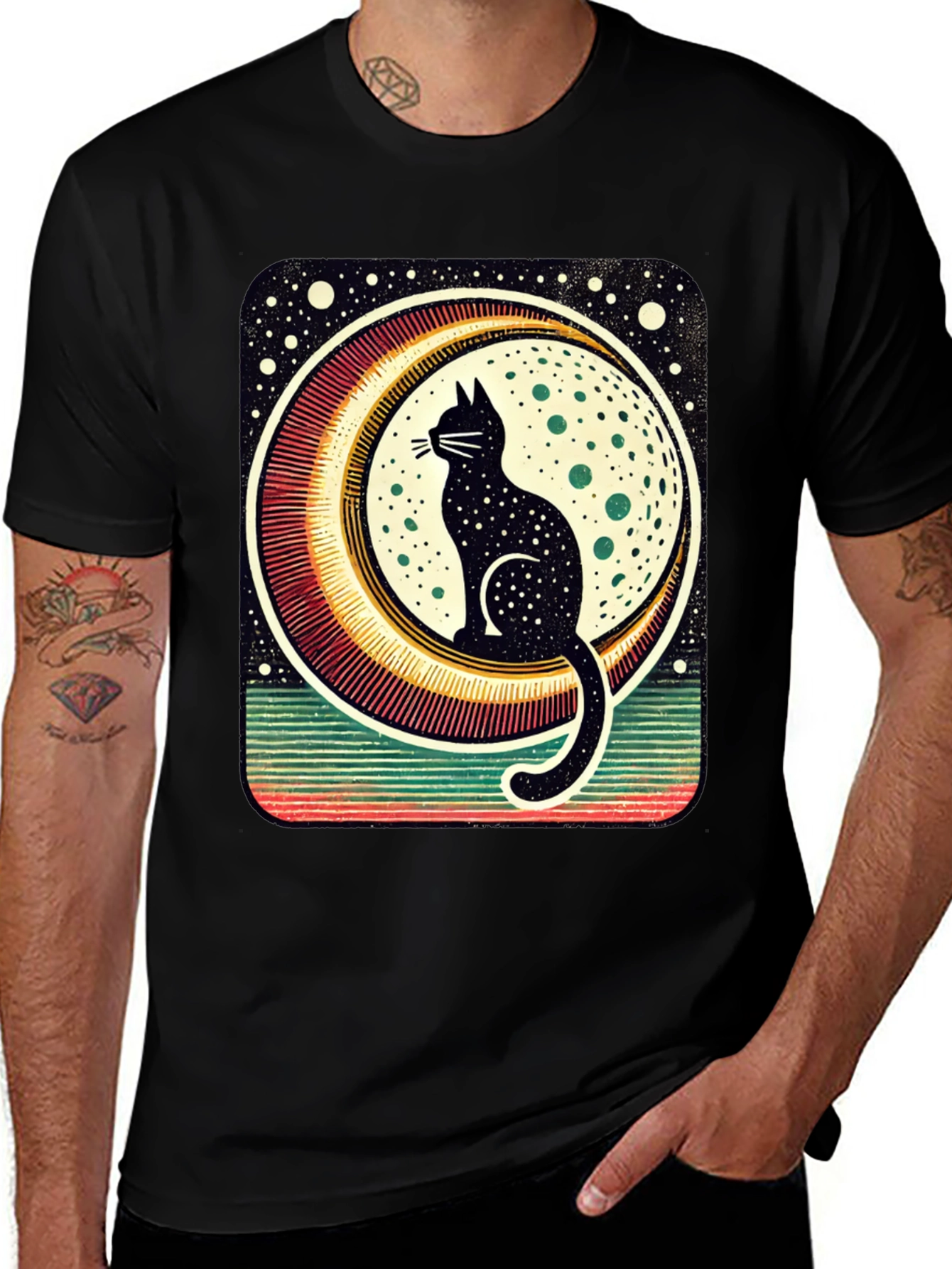 Variant 20 of Black Cat Moon Graphic Tee - Stylish Unisex T-Shirt