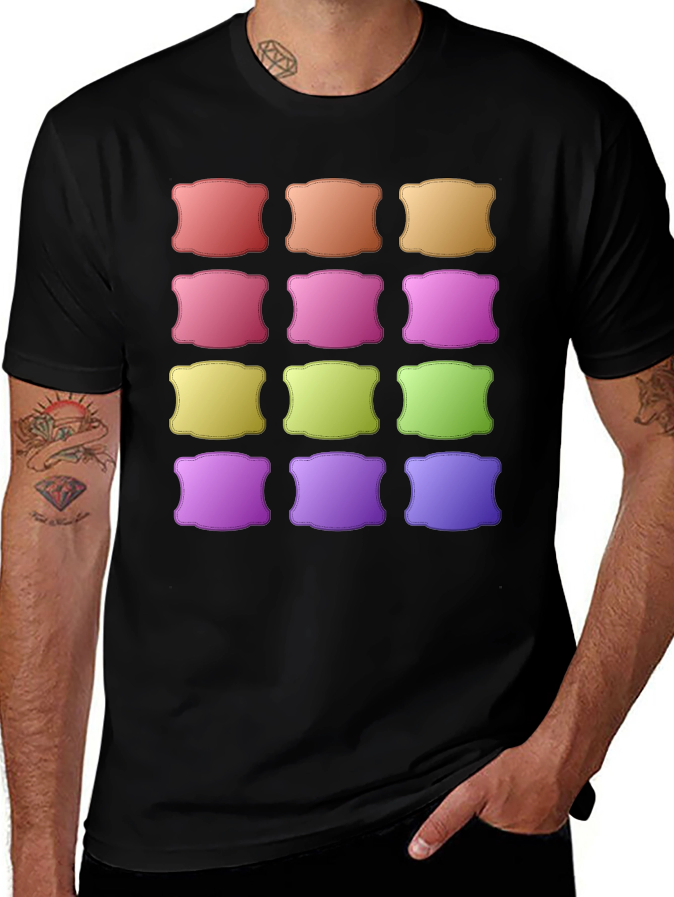 Black Colorful Pillow Pattern Black T-Shirt main image