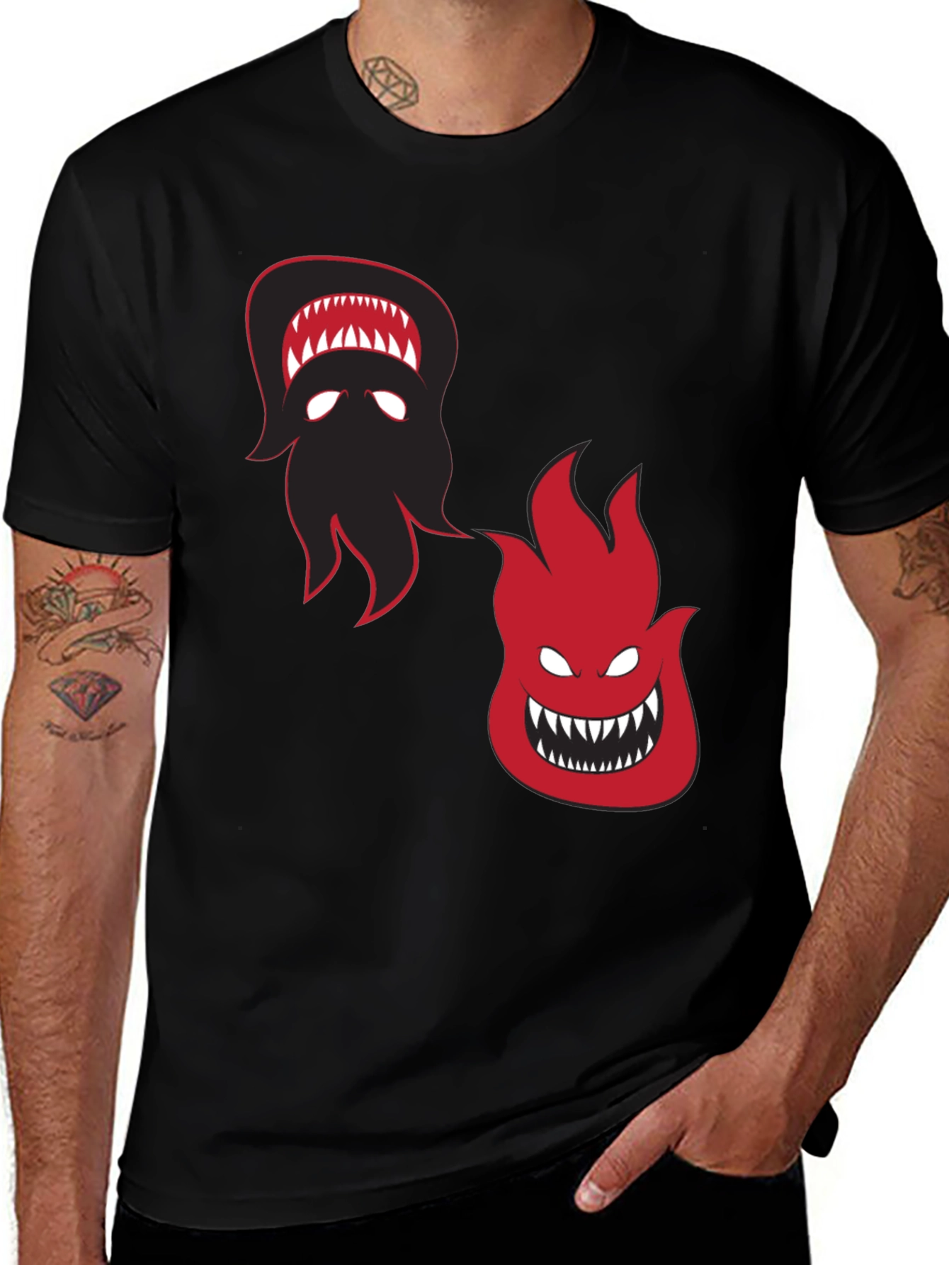 Variant 10 of Men's Black Graphic Tee: Shark Octopus & Fire