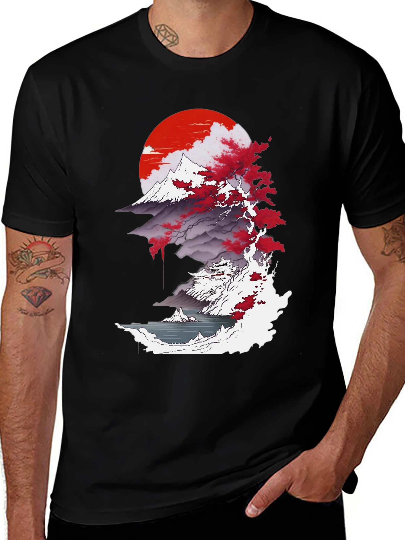 Variant 28 of Japanese Sunset Graphic Tee - Black
