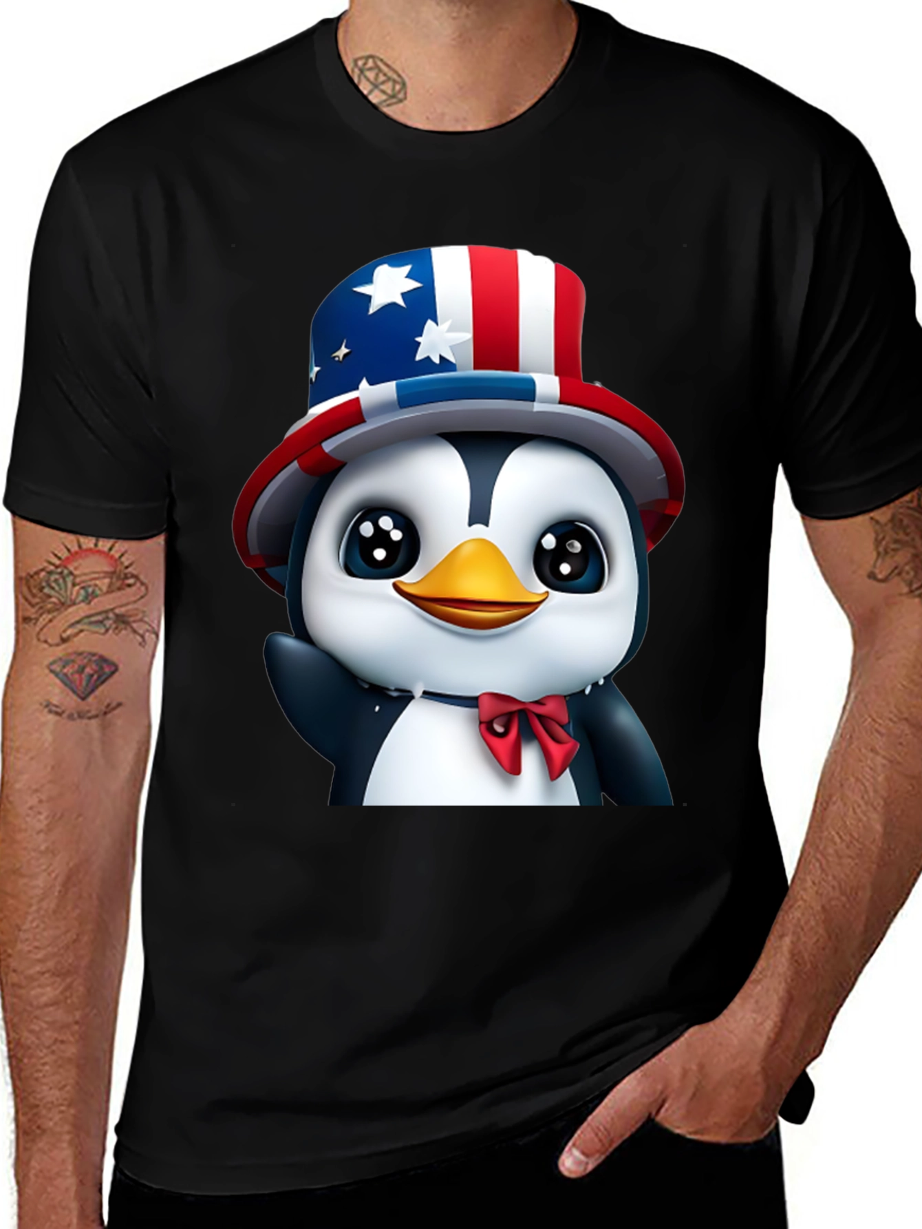 Black Patriotic Penguin T-Shirt - USA Pride main image