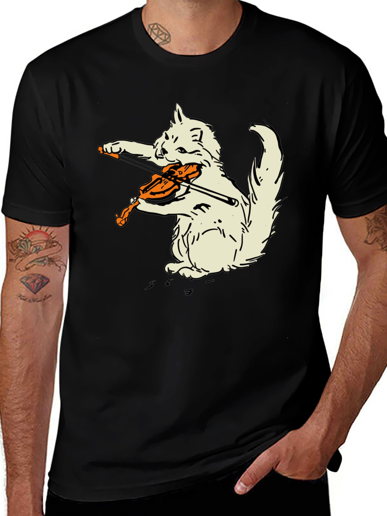 Variant 15 of Cat Playing Violin Graphic T-Shirt - Black