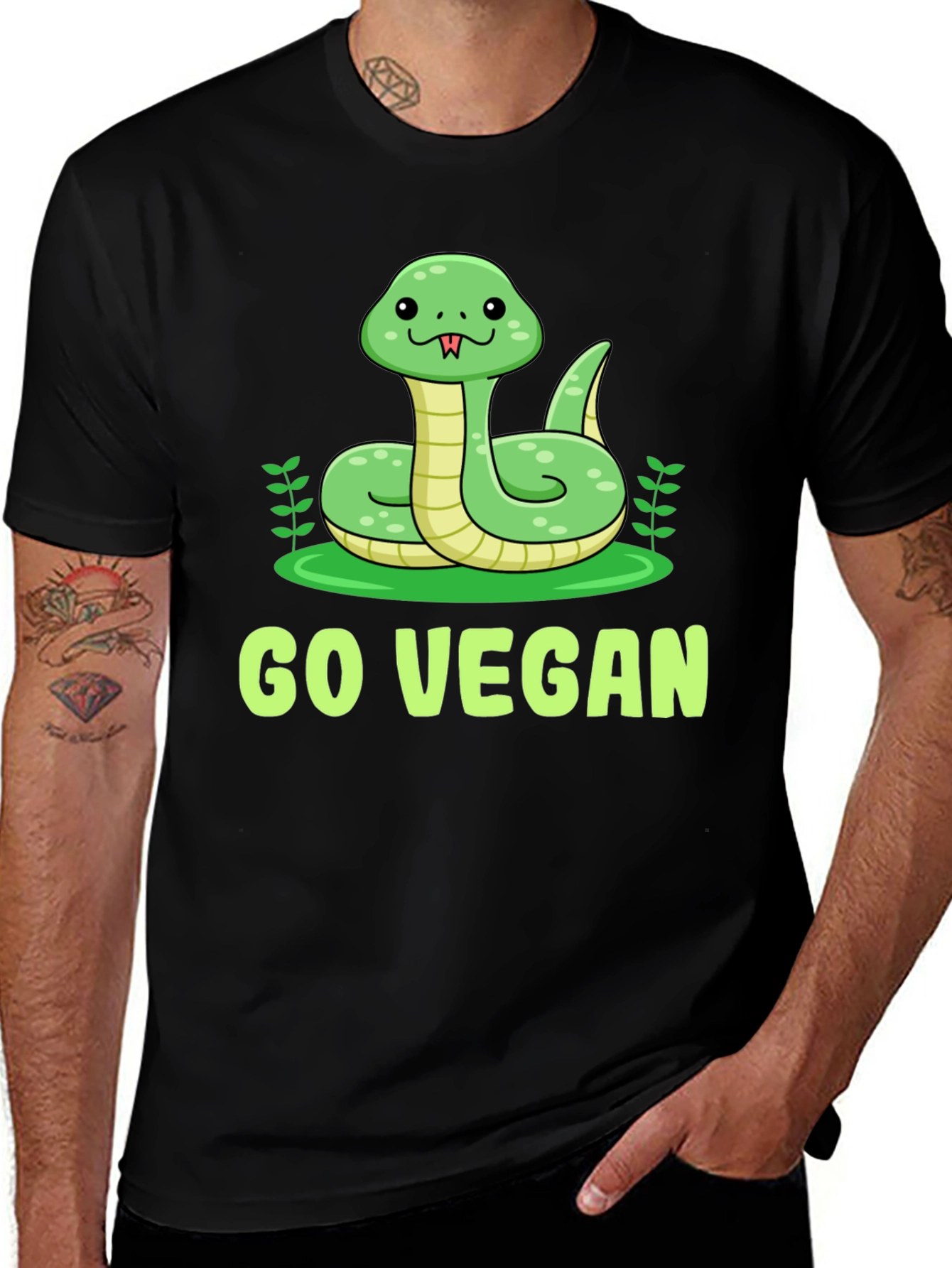 Variant 21 of Go Vegan Snake Graphic T-Shirt