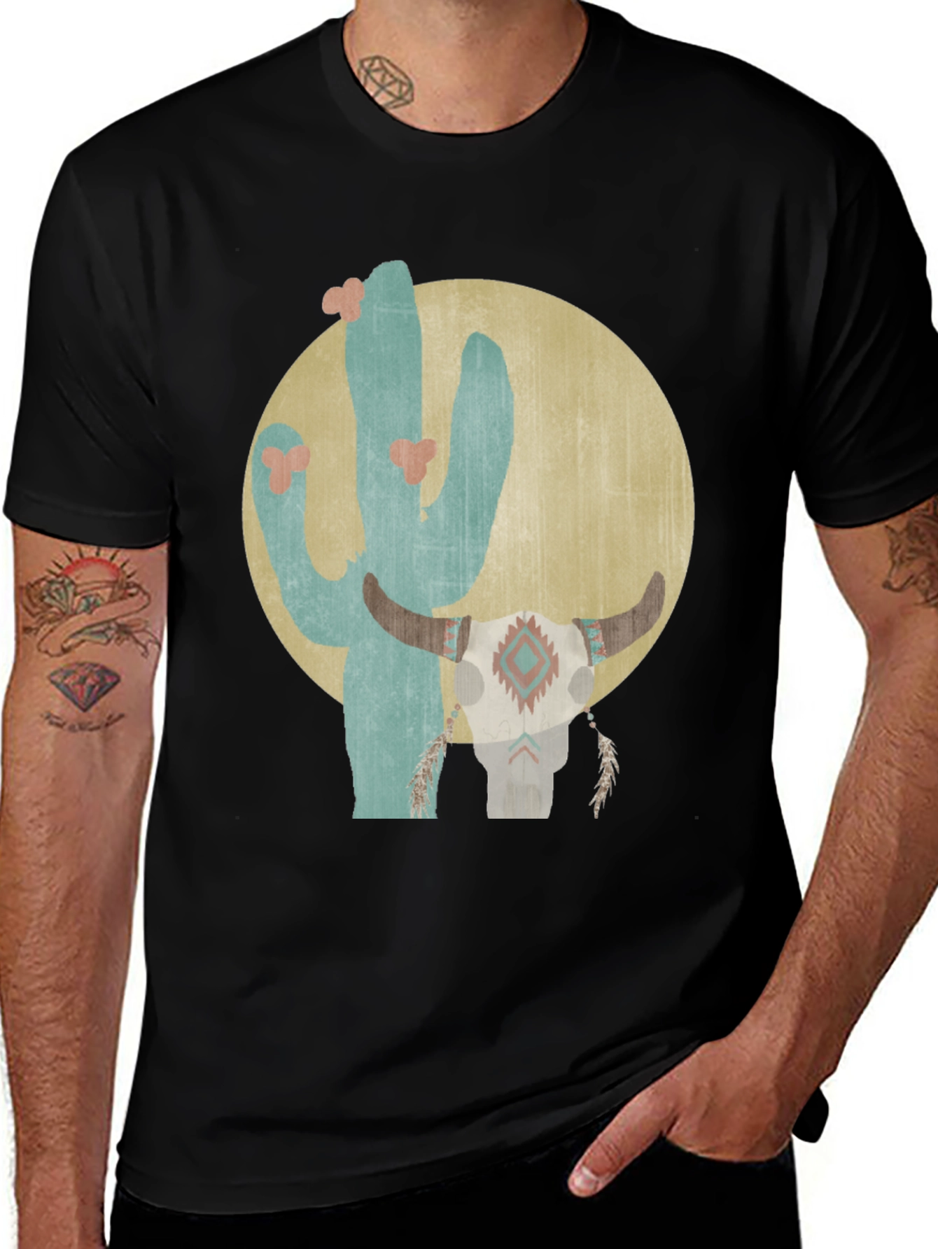 Variant 15 of Cactus and Skull Graphic T-Shirt - Western Style