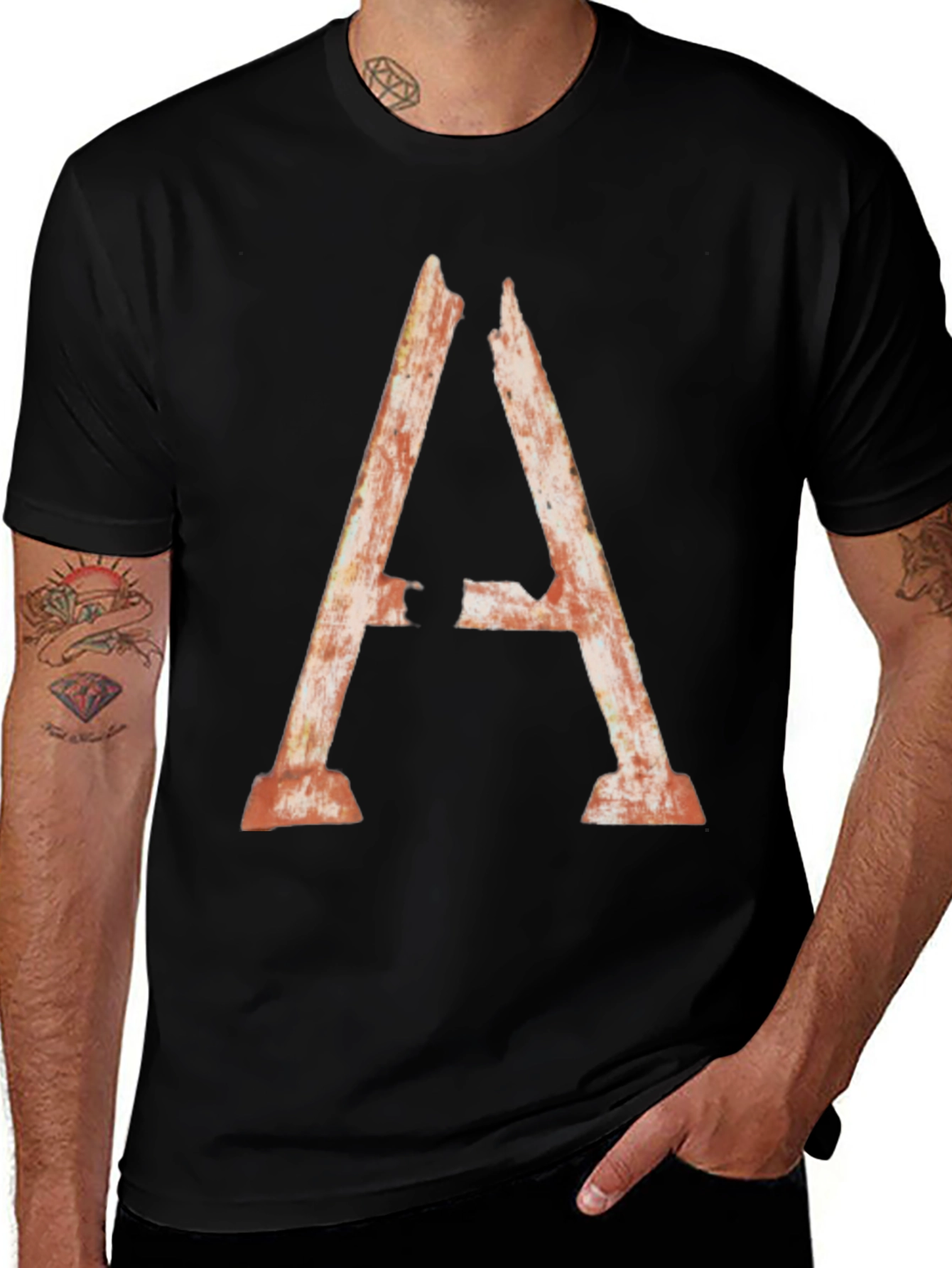 Variant 17 of Rustic Letter A Graphic Tee - Distressed Style Shirt