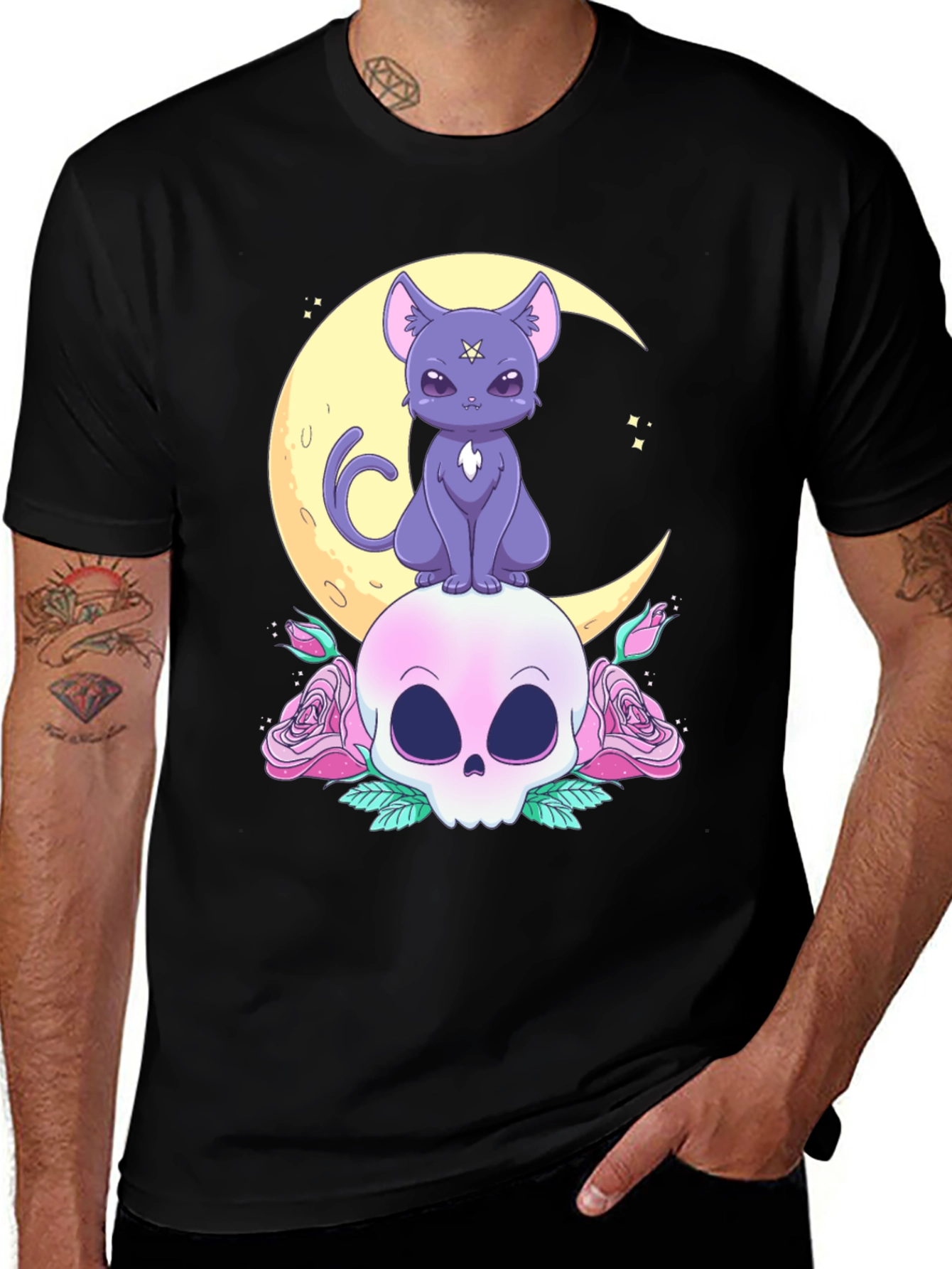 Variant 21 of Mystical Cat Moon Skull Graphic T-Shirt