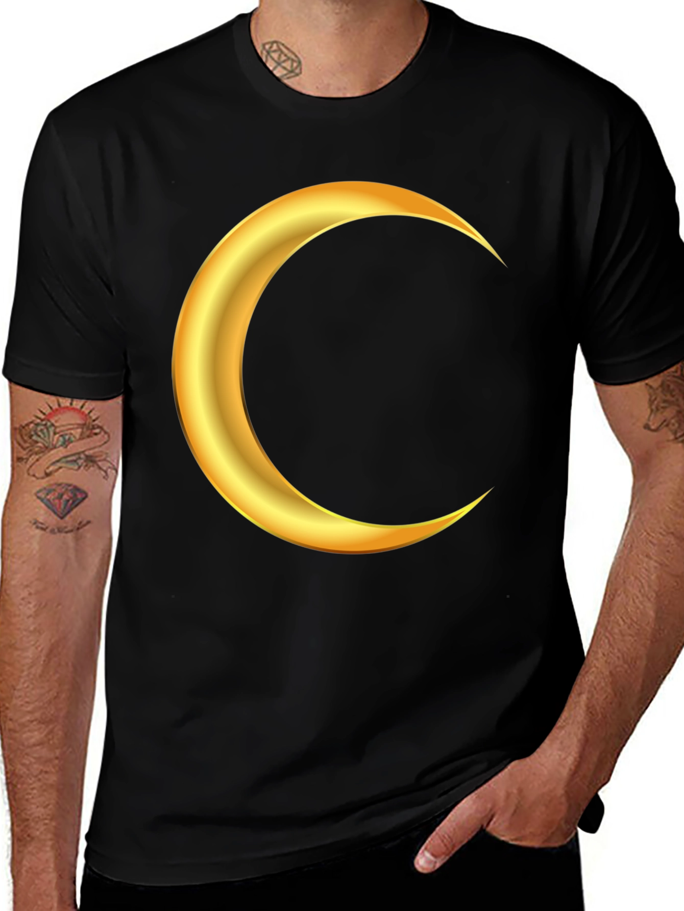 Variant 29 of Golden Crescent Moon Graphic Black T-Shirt