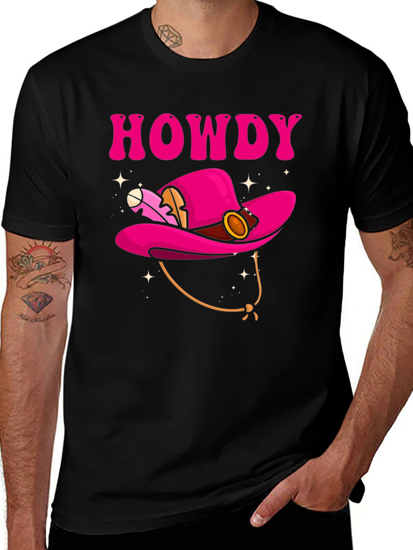 Variant 14 of Howdy Pink Cowboy Hat Graphic T-Shirt