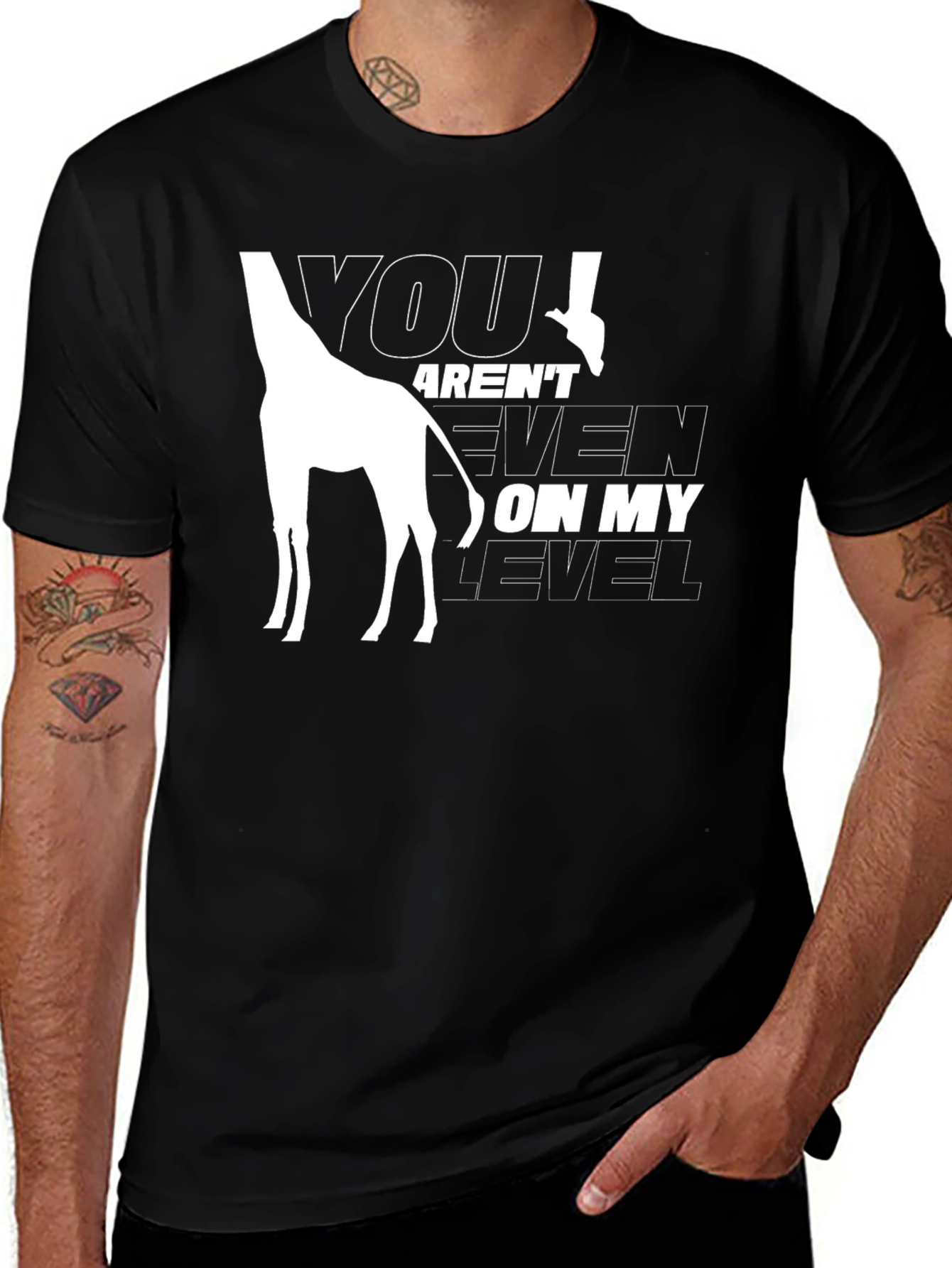 Variant 21 of Funny Giraffe Level T-Shirt - Black Graphic Tee