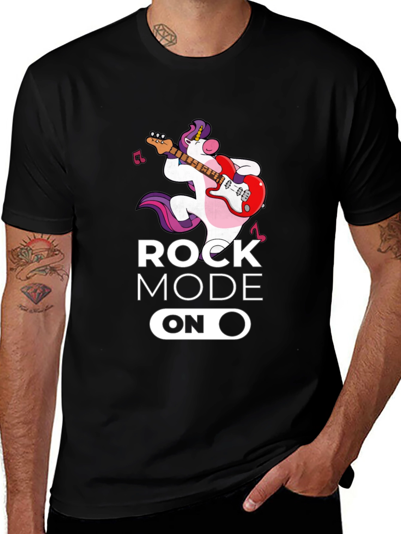 Variant 29 of Rock Mode On T-Shirt - Unicorn Rocking Guitar