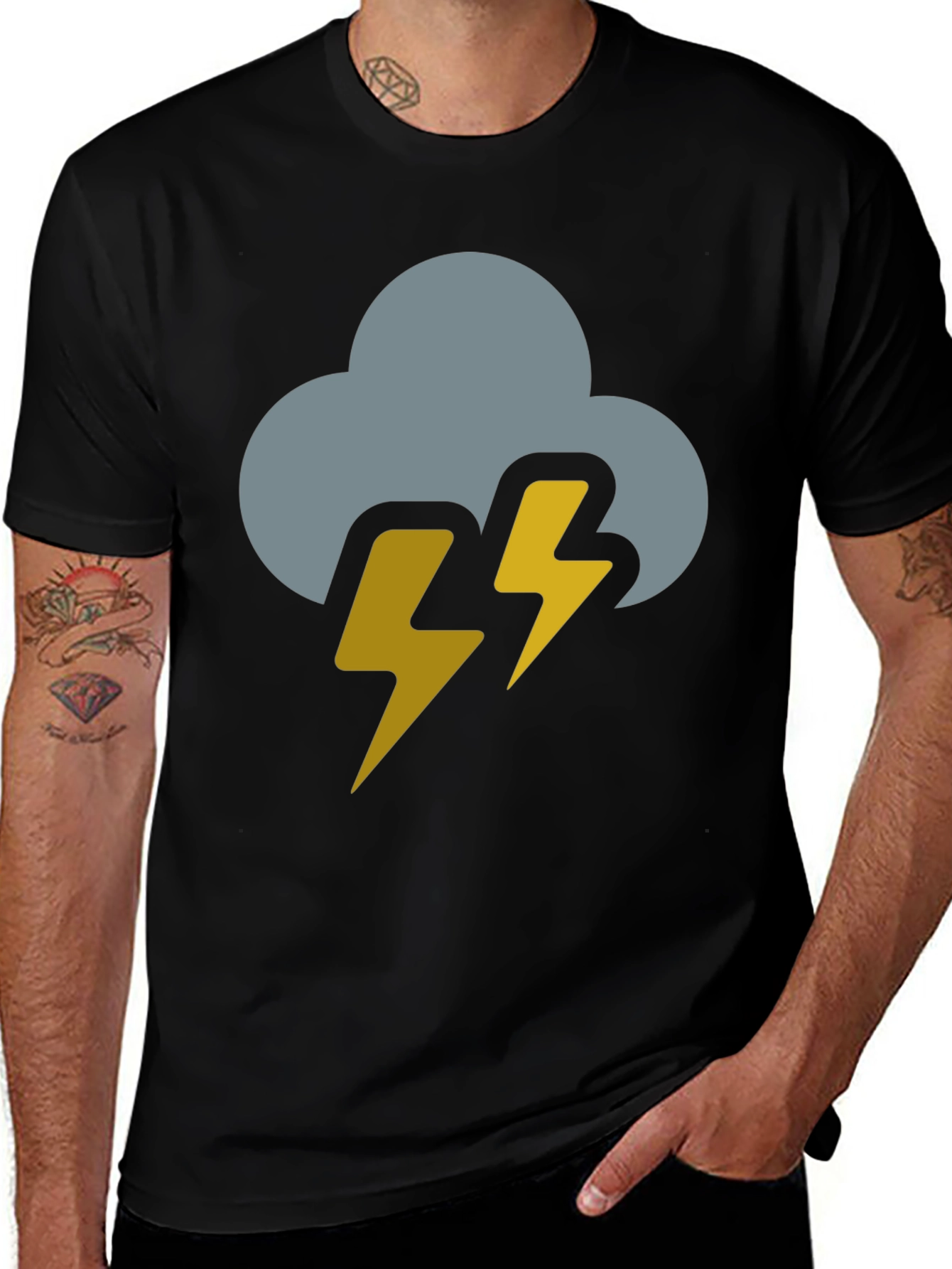 Variant 2 of Storm Cloud Lightning Bolt Black T-Shirt