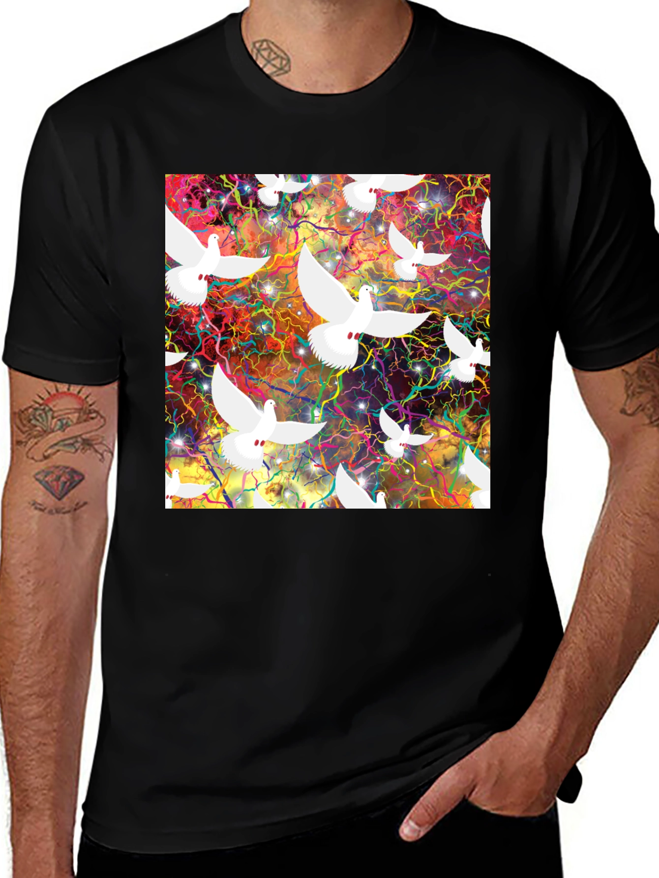Variant 16 of Psychedelic Dove T-Shirt - Artistic Graphic Tee