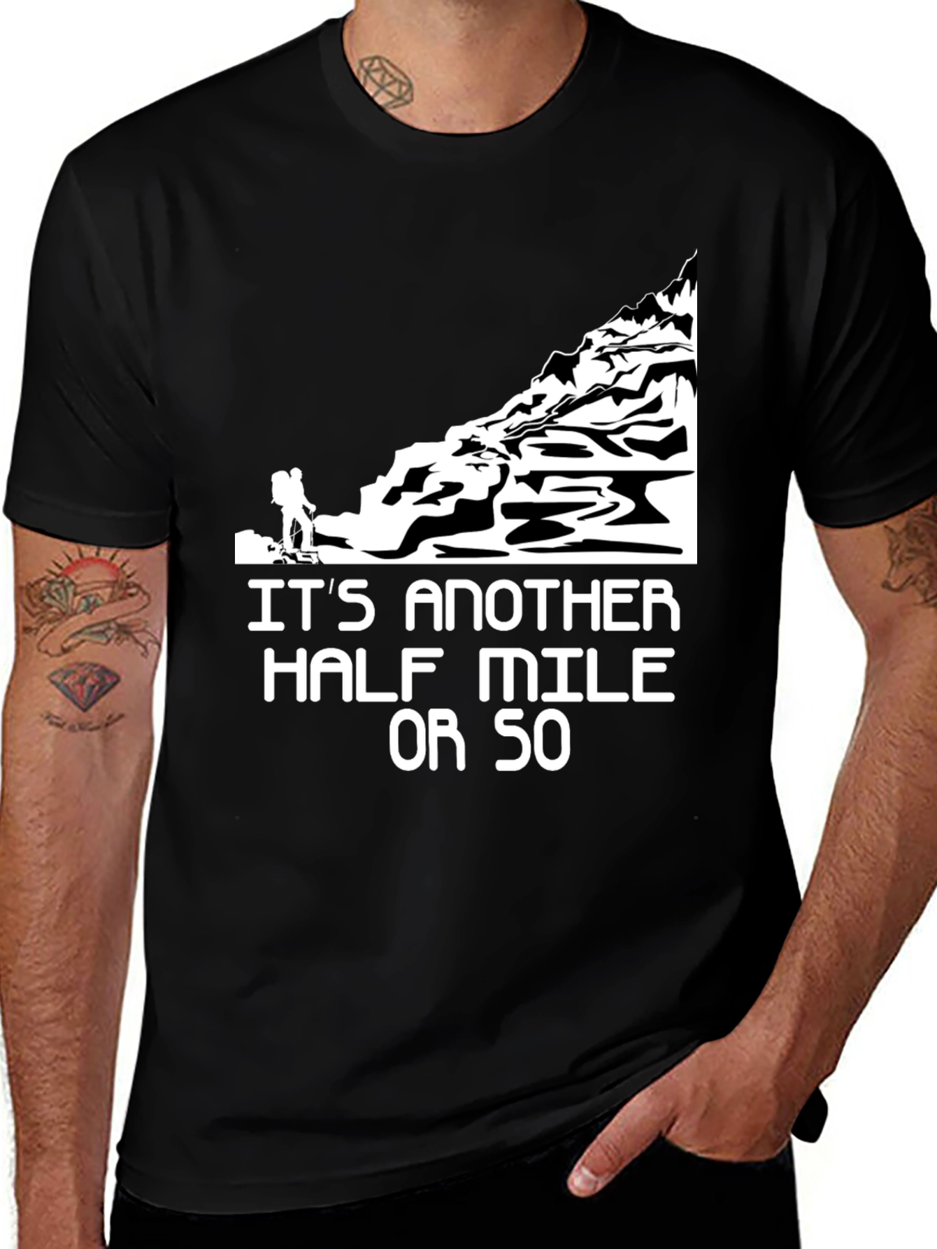 Black Hiking Humor Graphic T-Shirt - Another Half Mile main image