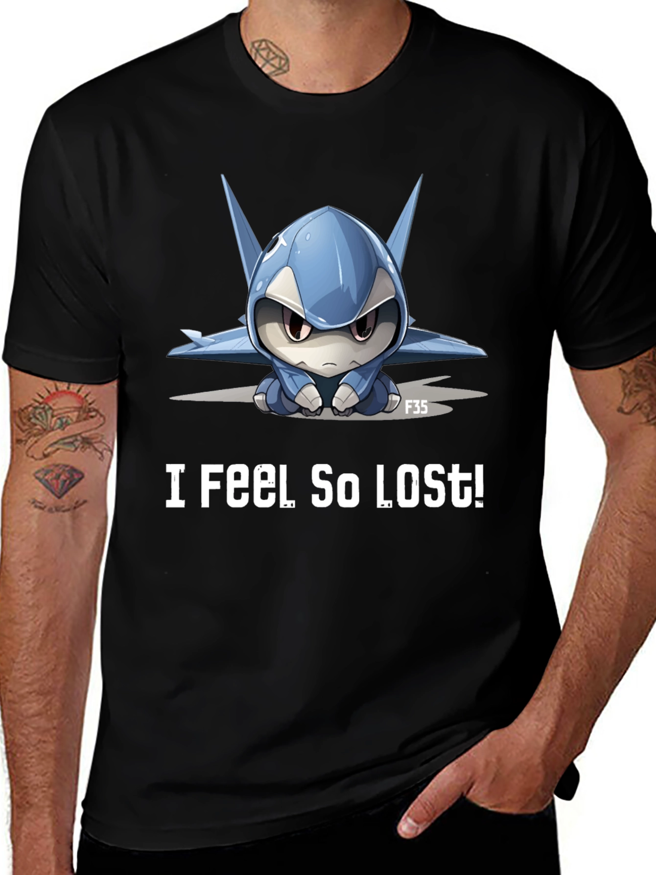 Variant 5 of I Feel So Lost! F35 Cartoon Graphic Tee