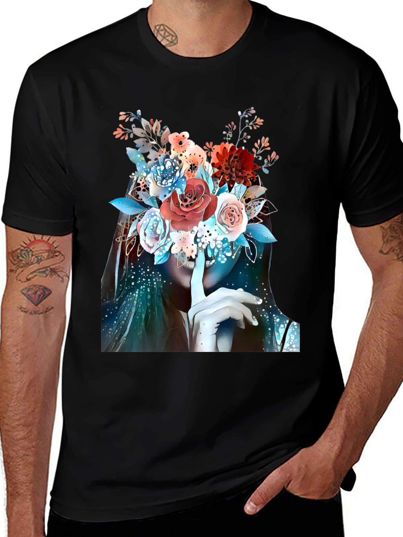 Variant 24 of Floral Shhh Graphic T-Shirt - Elegant Artistic Design
