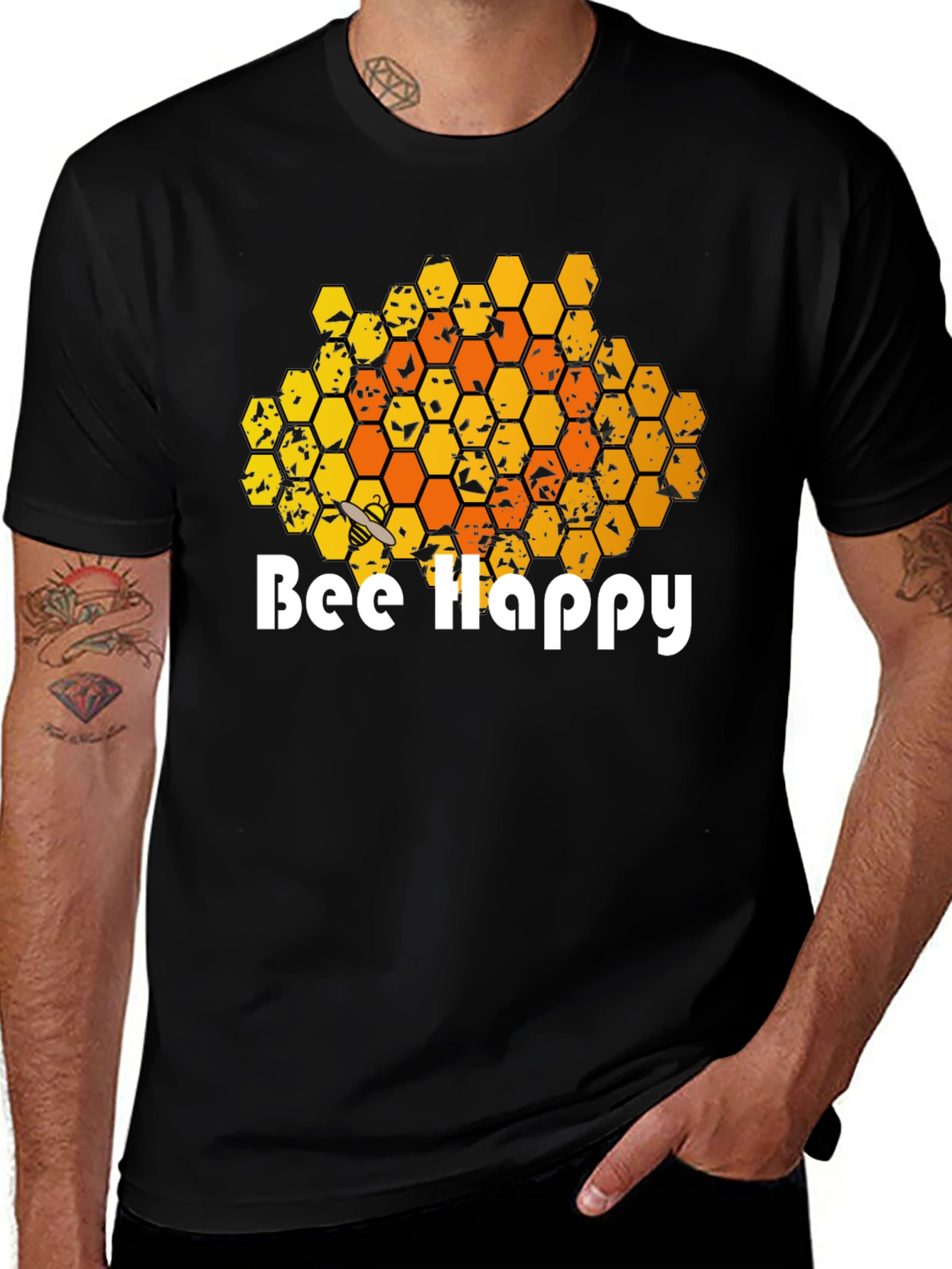 Bee Happy T-Shirt - Honeycomb Graphic Tee