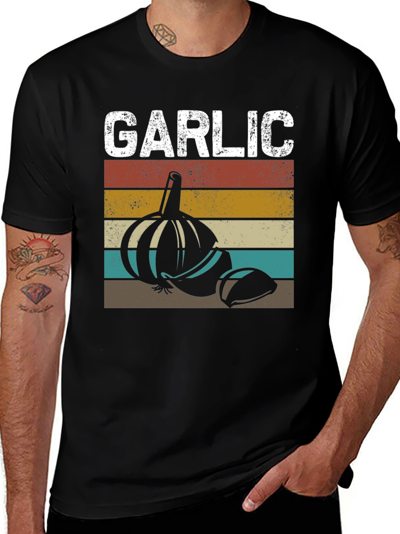 Variant 5 of Retro Garlic T-Shirt - Foodie Tee