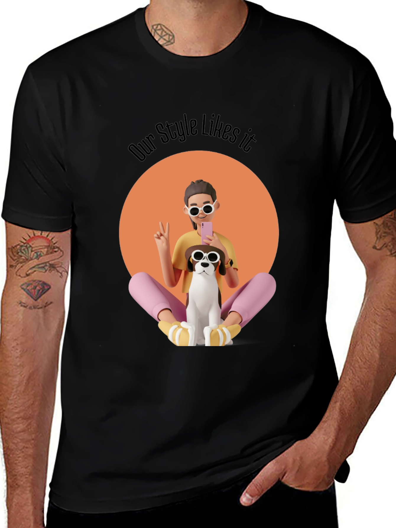 Variant 8 of Stylish Graphic T-Shirt with Cartoon Girl and Dog