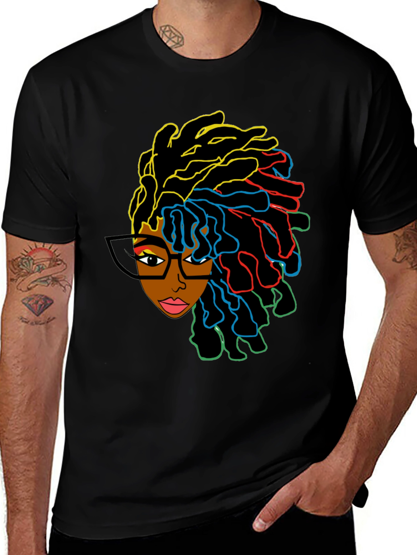 Variant 24 of Vibrant Afro Woman Graphic Tee - Black