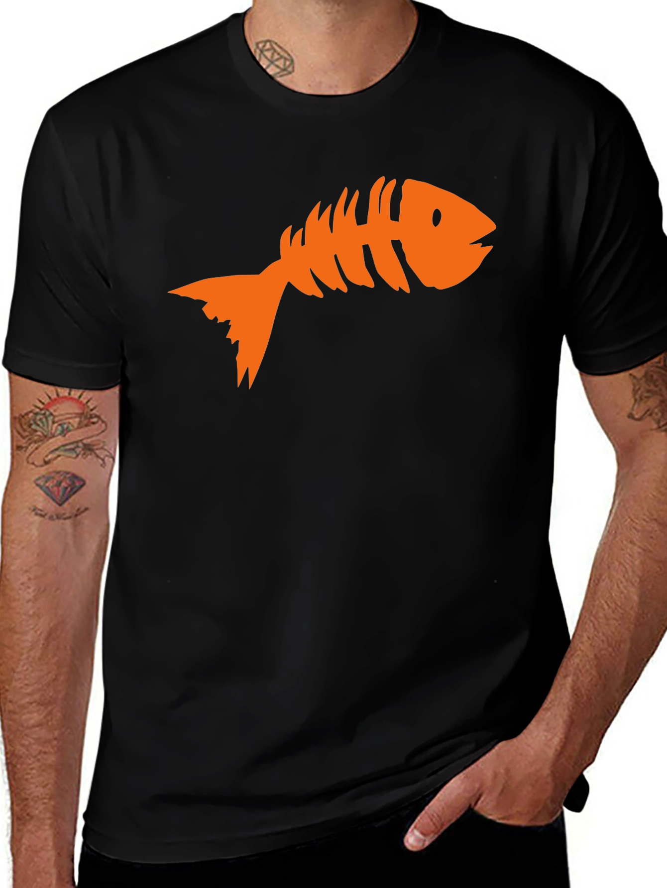 Variant 30 of Fish Bone Graphic Tee - Black Cotton T-Shirt