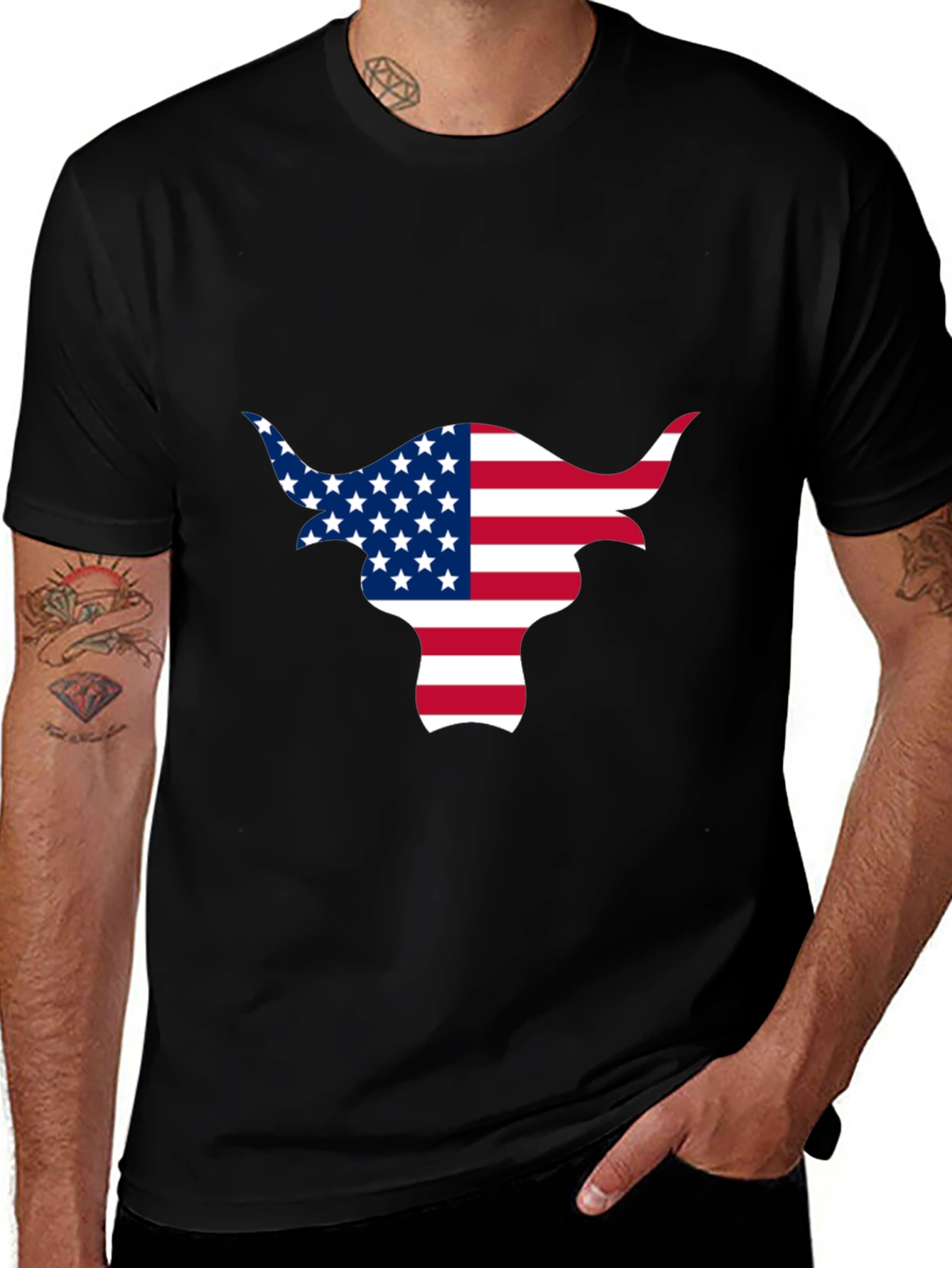 Variant 9 of American Flag Bull Graphic Black Tee