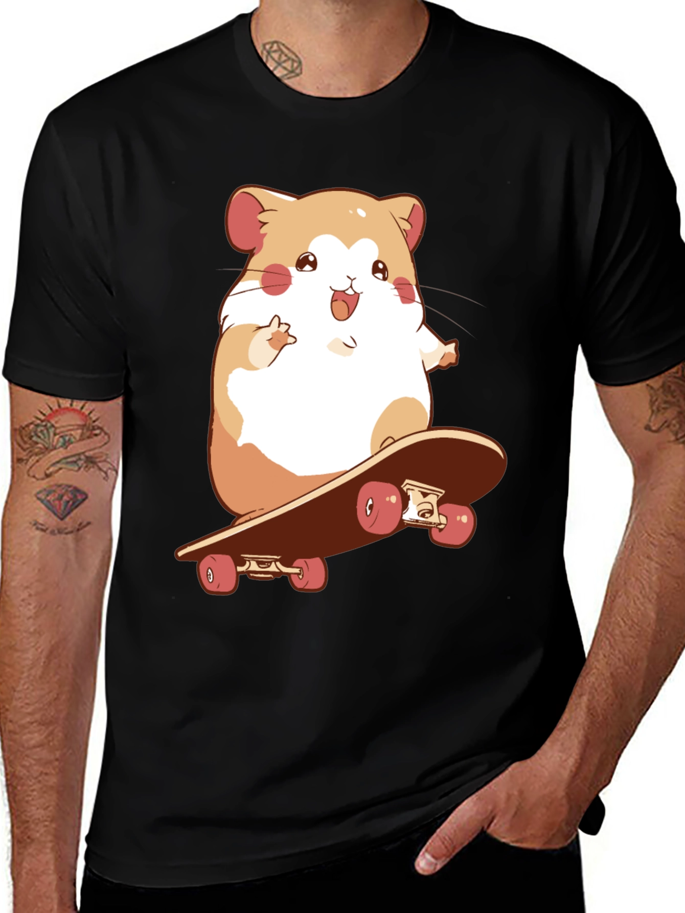 Variant 3 of Hamster Skateboard Graphic Tee - Fun & Unique