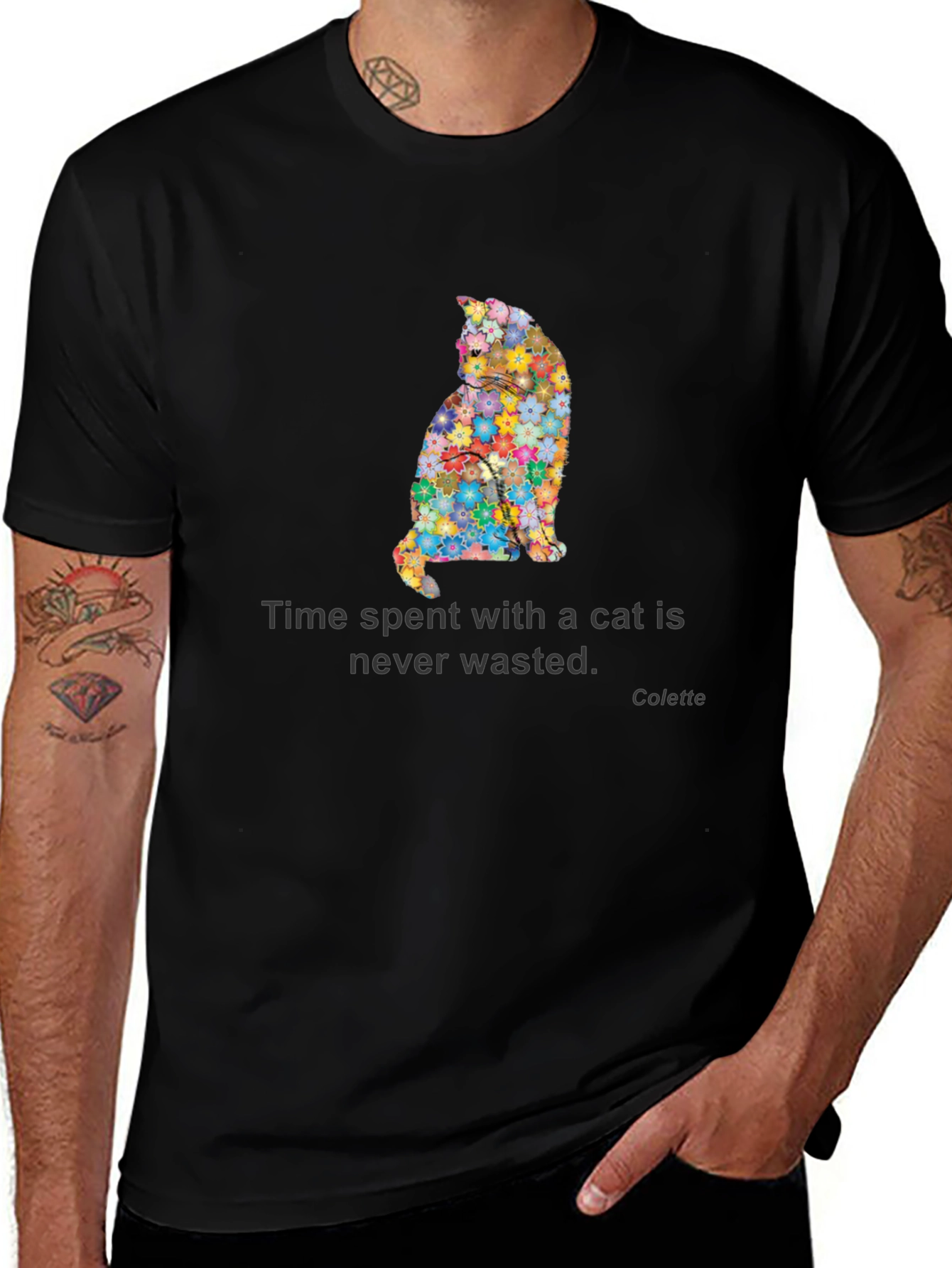Variant 3 of Floral Cat T-Shirt - Time Spent with a Cat