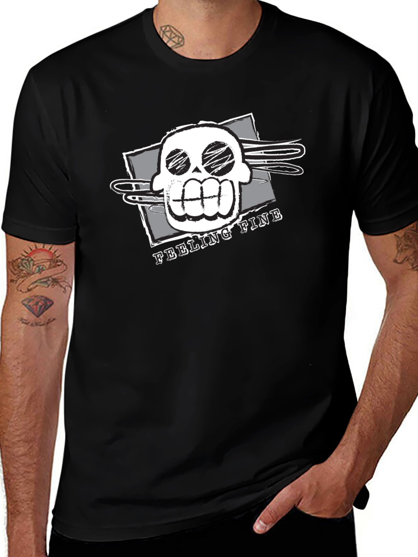 Variant 27 of Feeling Fine Skull Graphic T-Shirt - Black