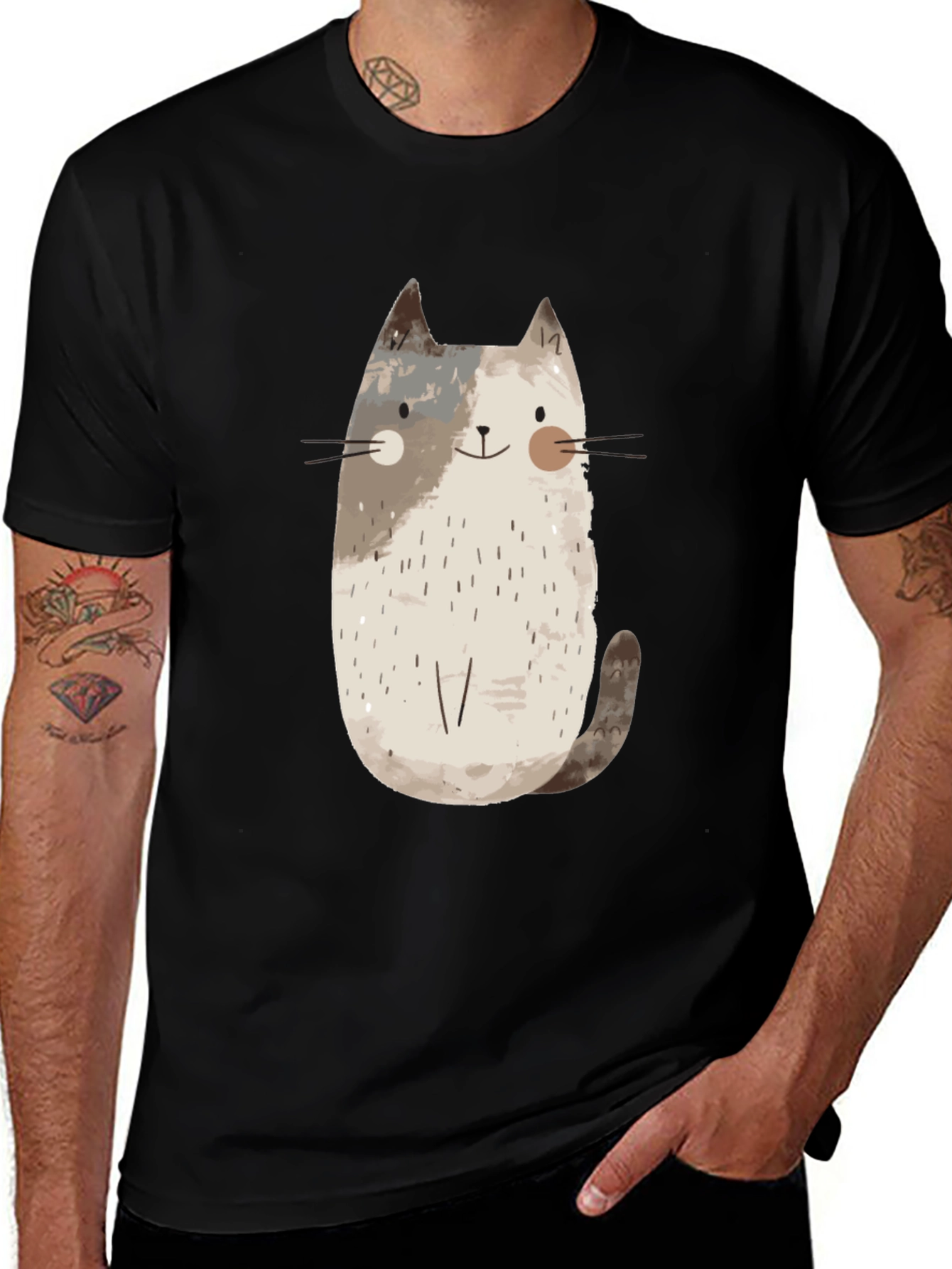 Variant 3 of Cute Cat Graphic Tee - Unisex Black Cotton Shirt