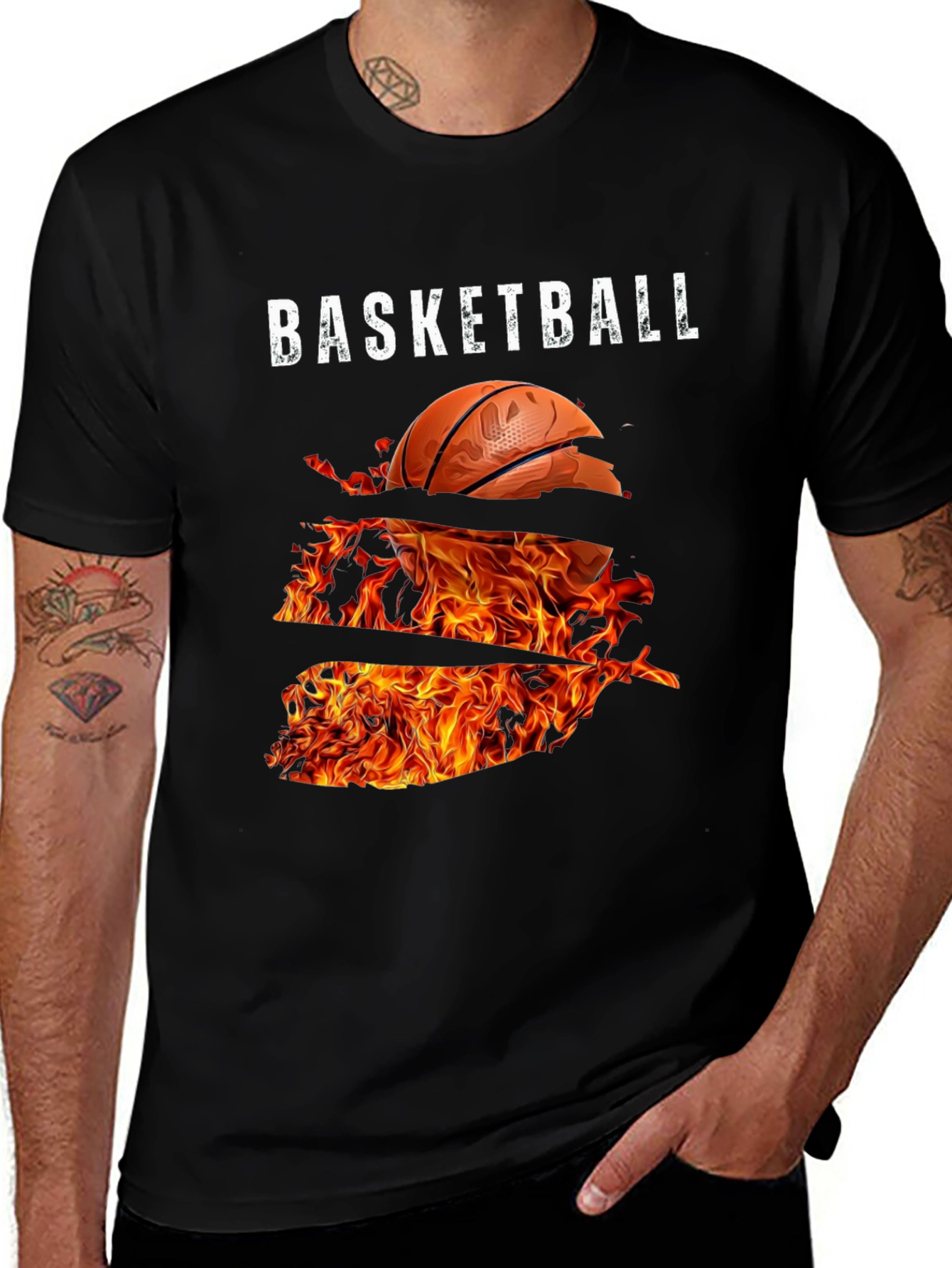 Variant 14 of Fiery Basketball Graphic Tee - Black Cotton T-Shirt