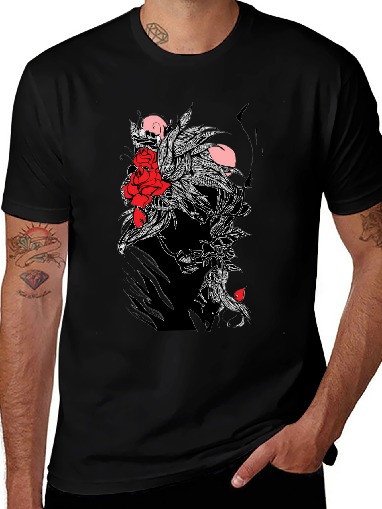 Variant 14 of Black Graphic Tee with Skull & Roses