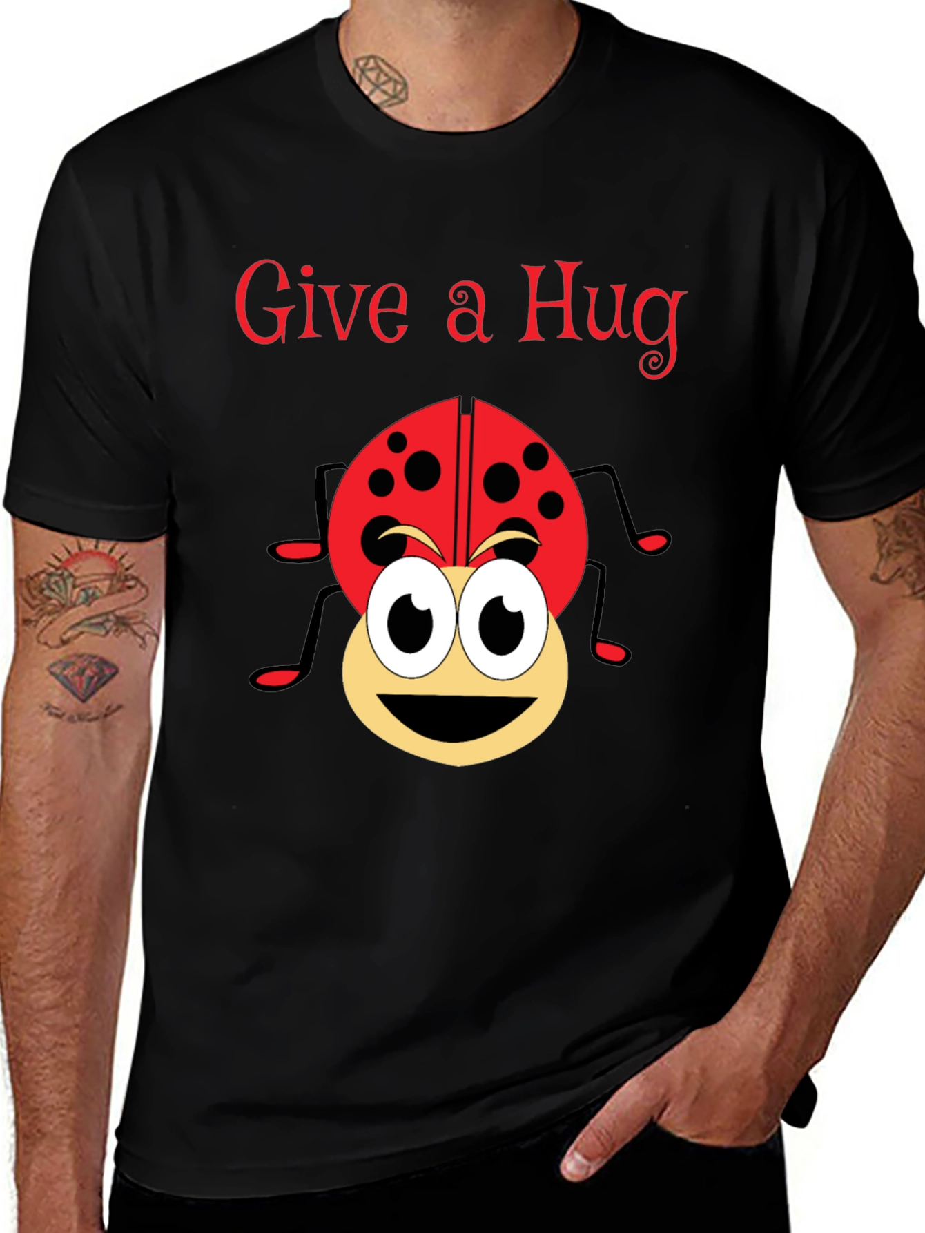 Variant 29 of Give a Hug Ladybug Graphic Tee - Black
