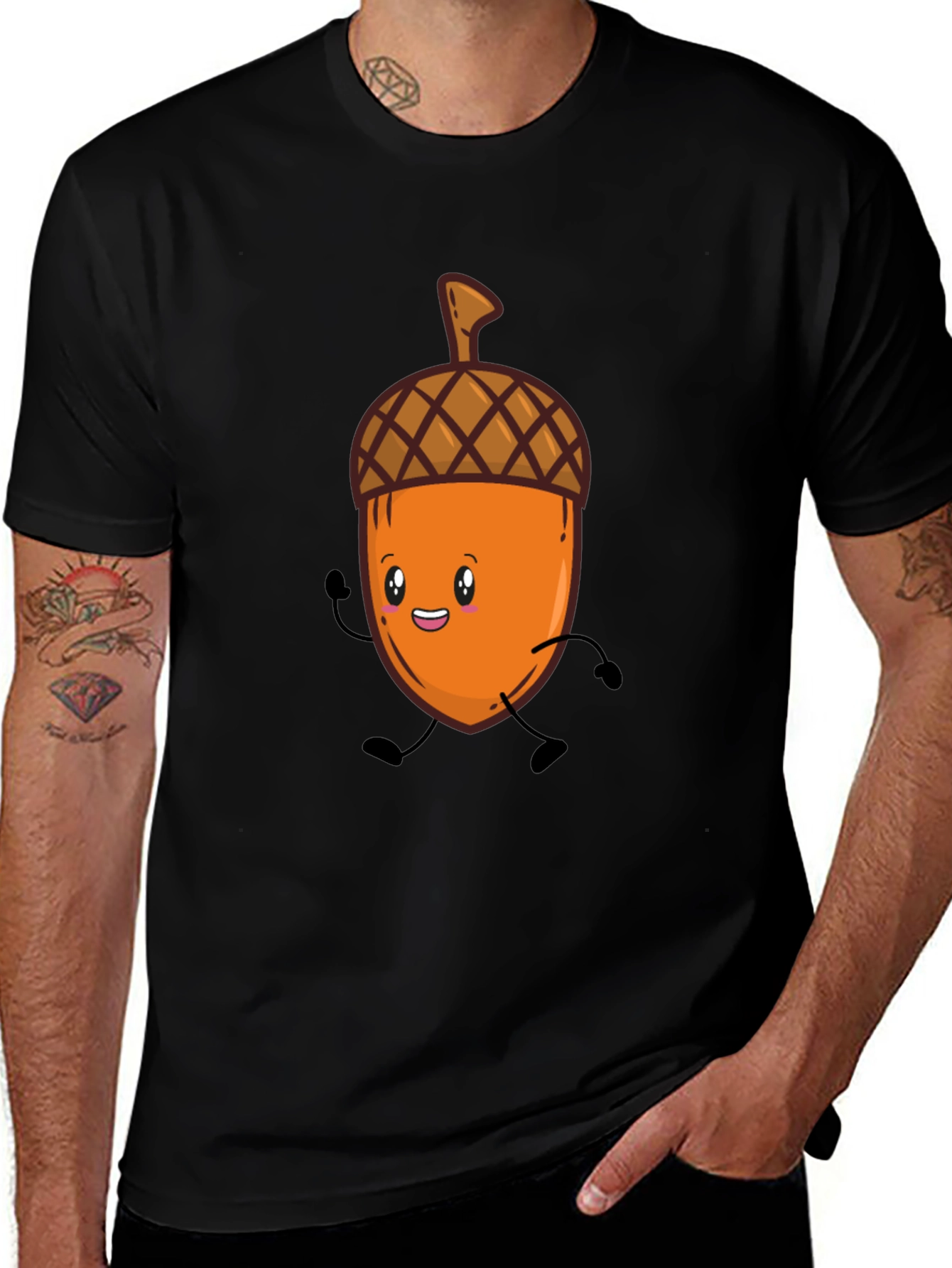 Variant 10 of Cute Cartoon Acorn T-Shirt - Black, Unisex