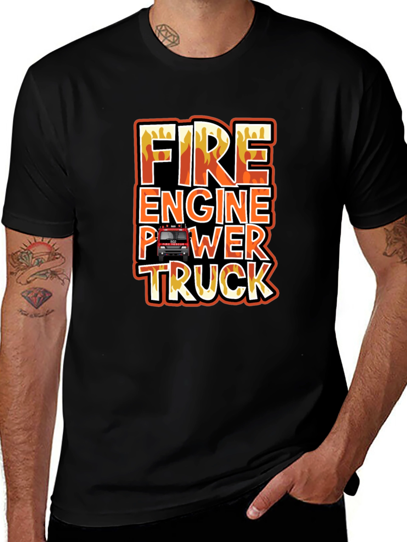 Black Fire Engine Power Truck Graphic T-Shirt main image
