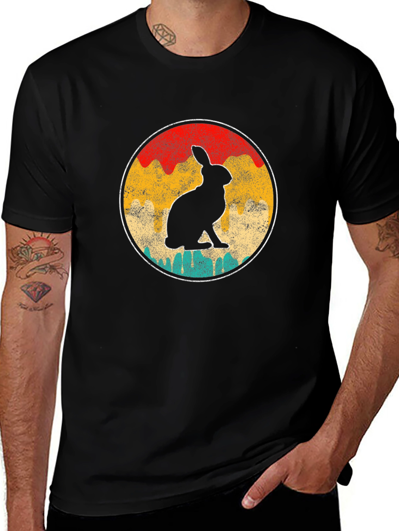 Black Retro Rabbit Graphic Tee main image