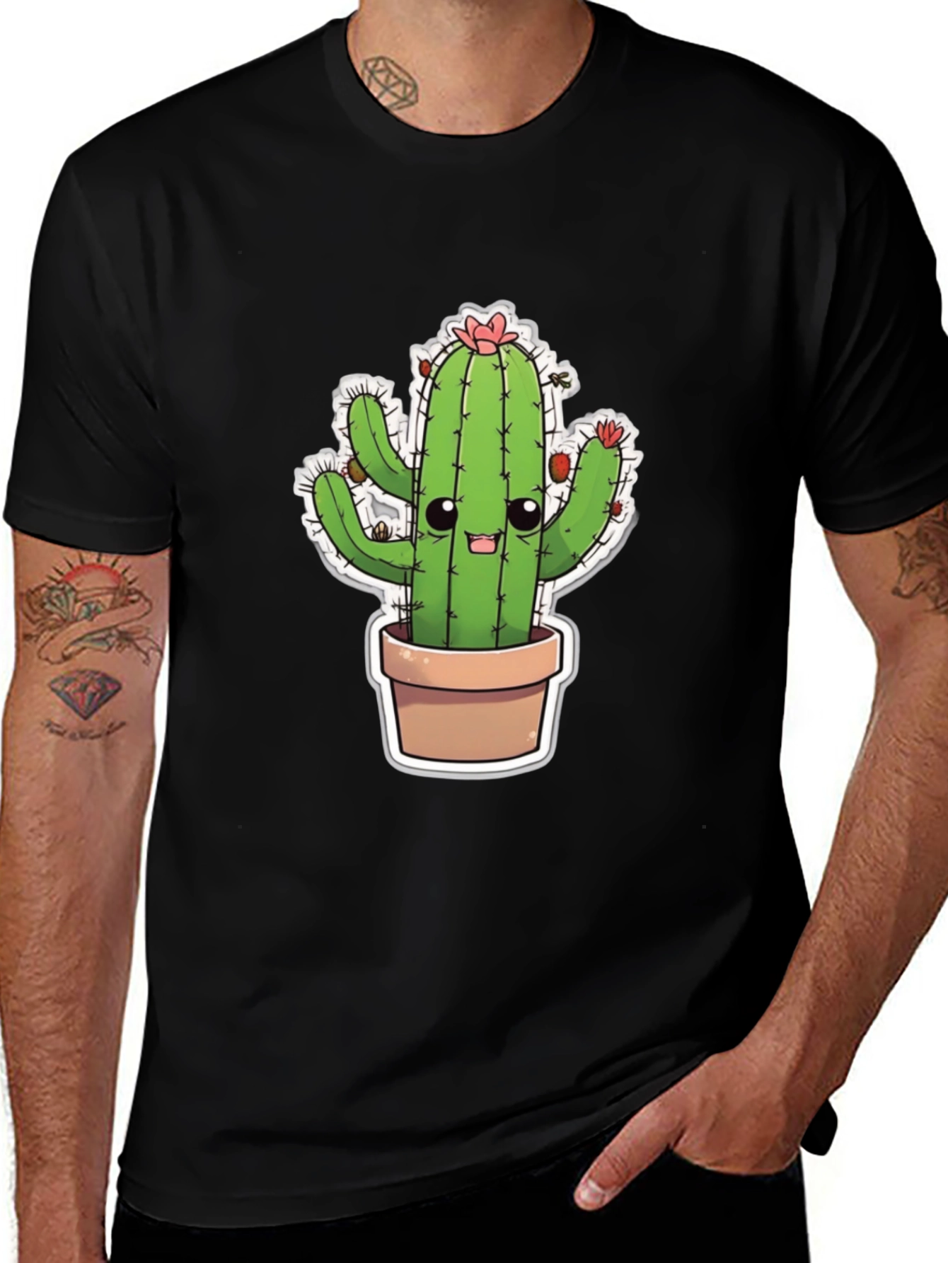 Variant 24 of Cute Cactus T-Shirt - Black Cotton Blend