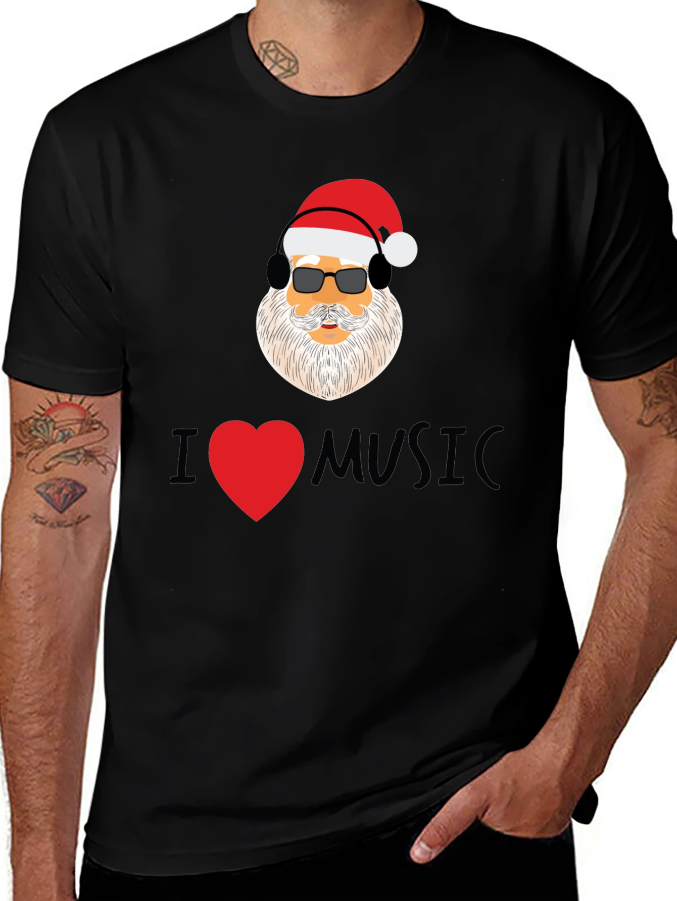 Variant 10 of Santa I Heart Music Black T-Shirt