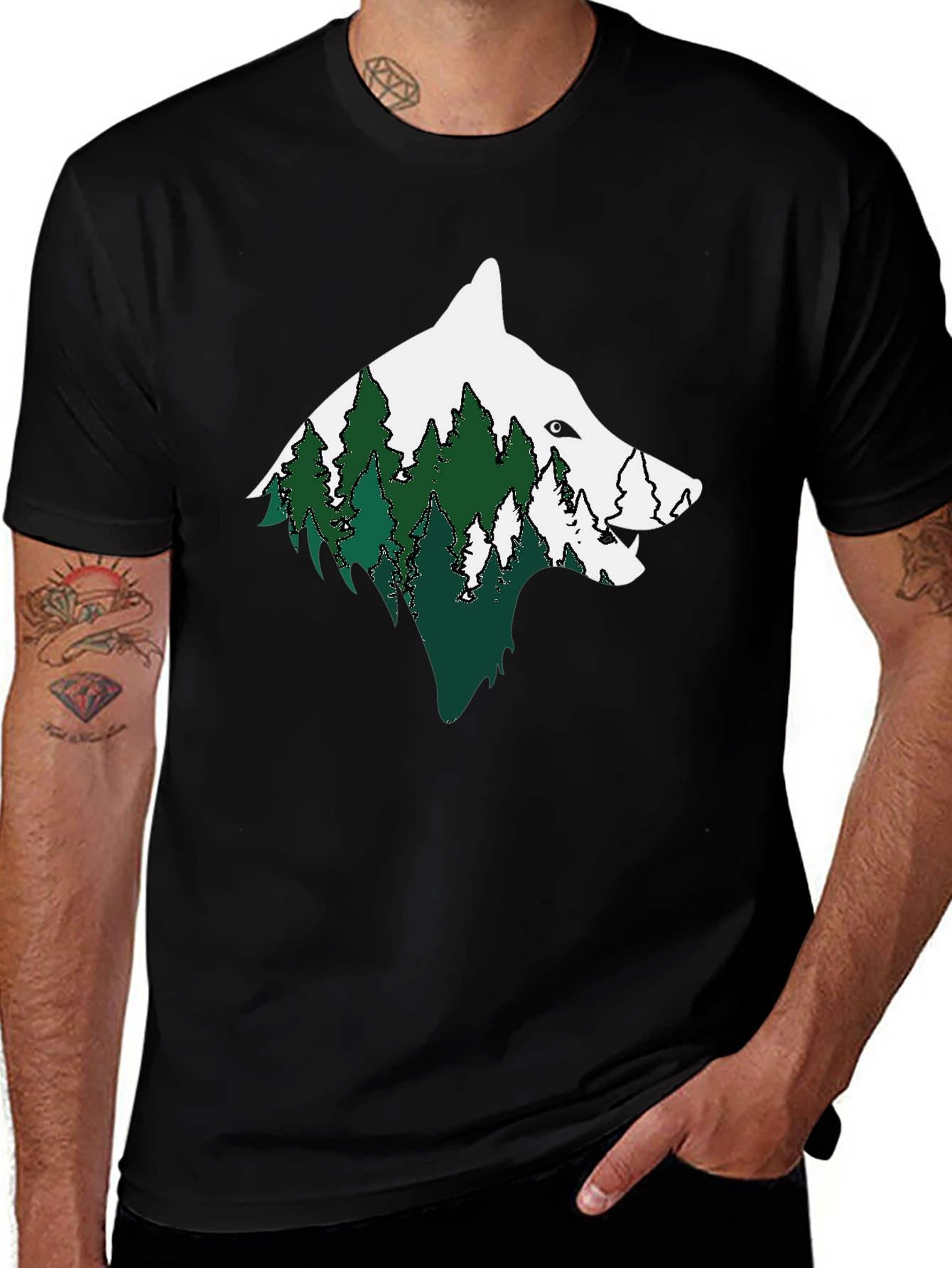 Variant 15 of Wolf & Forest Graphic Print Men's Black T-Shirt