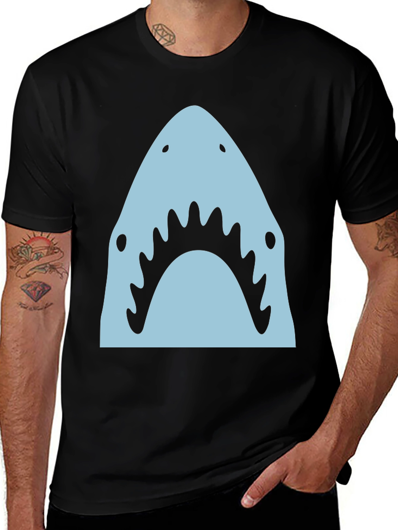 Variant 17 of Shark Graphic Tee - Men's Black Crew Neck T-Shirt