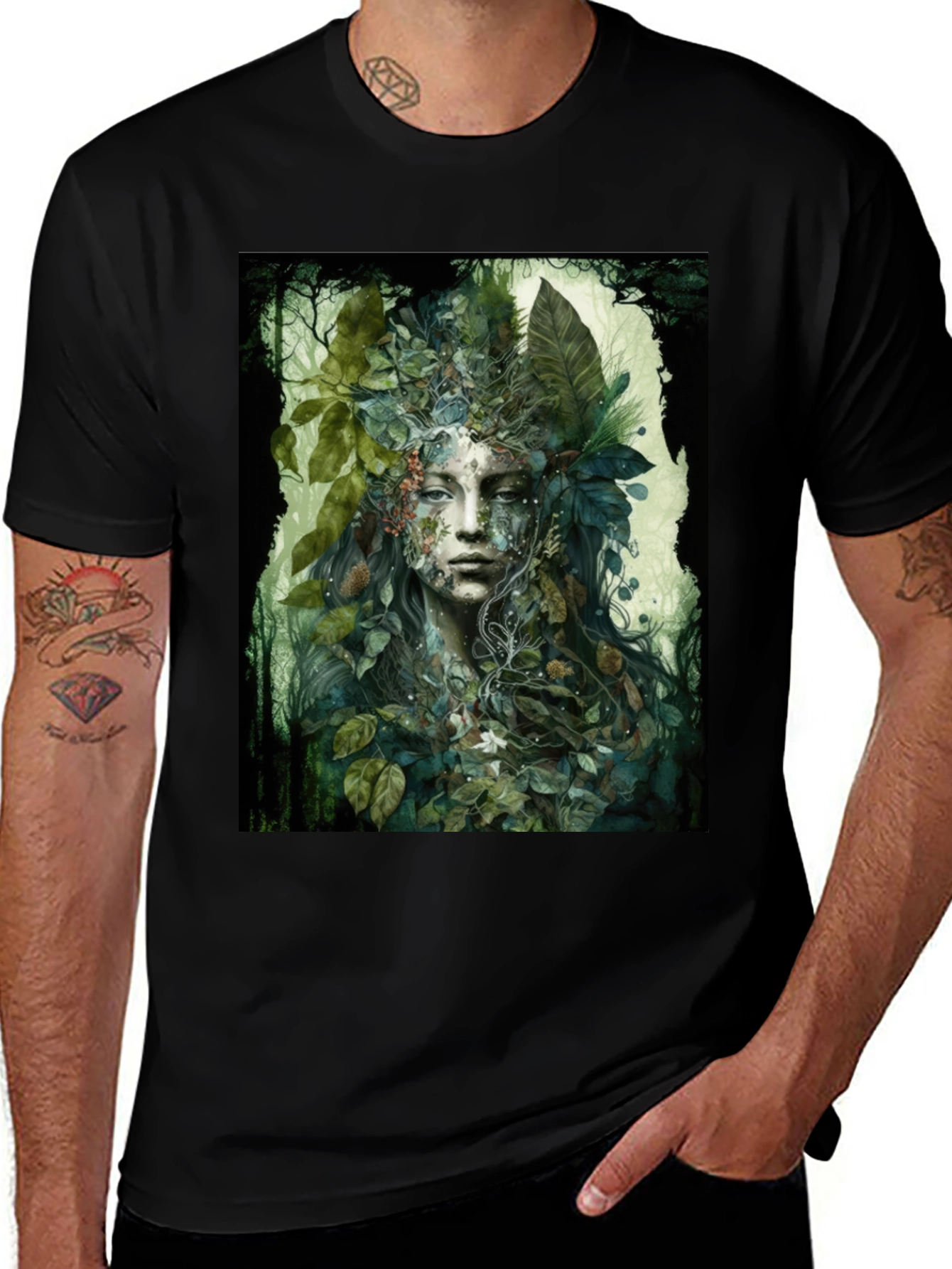 Variant 8 of Nature Goddess Graphic Tee - Black Cotton Blend