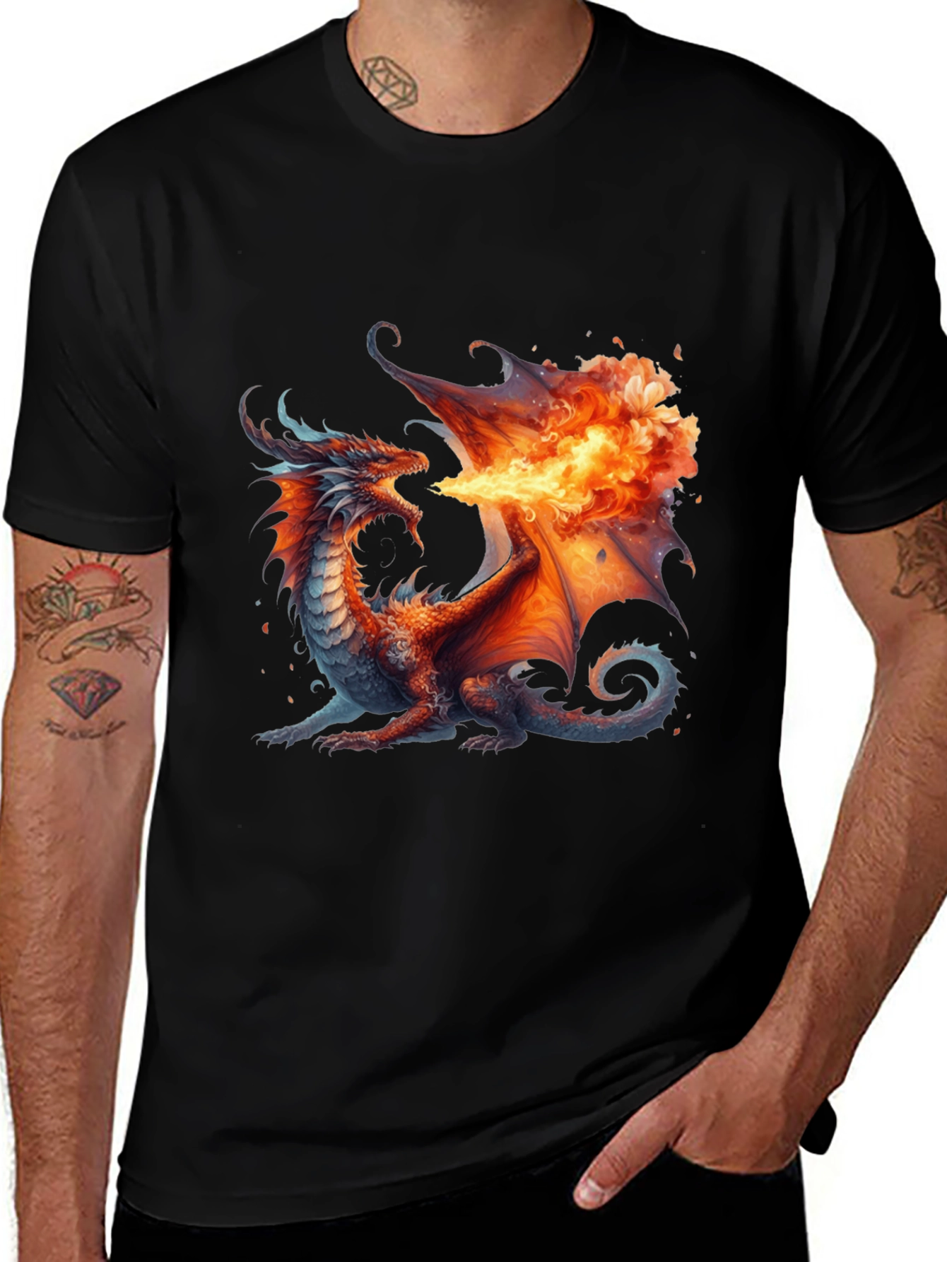 Variant 17 of Fiery Dragon Graphic Tee - Black T-Shirt
