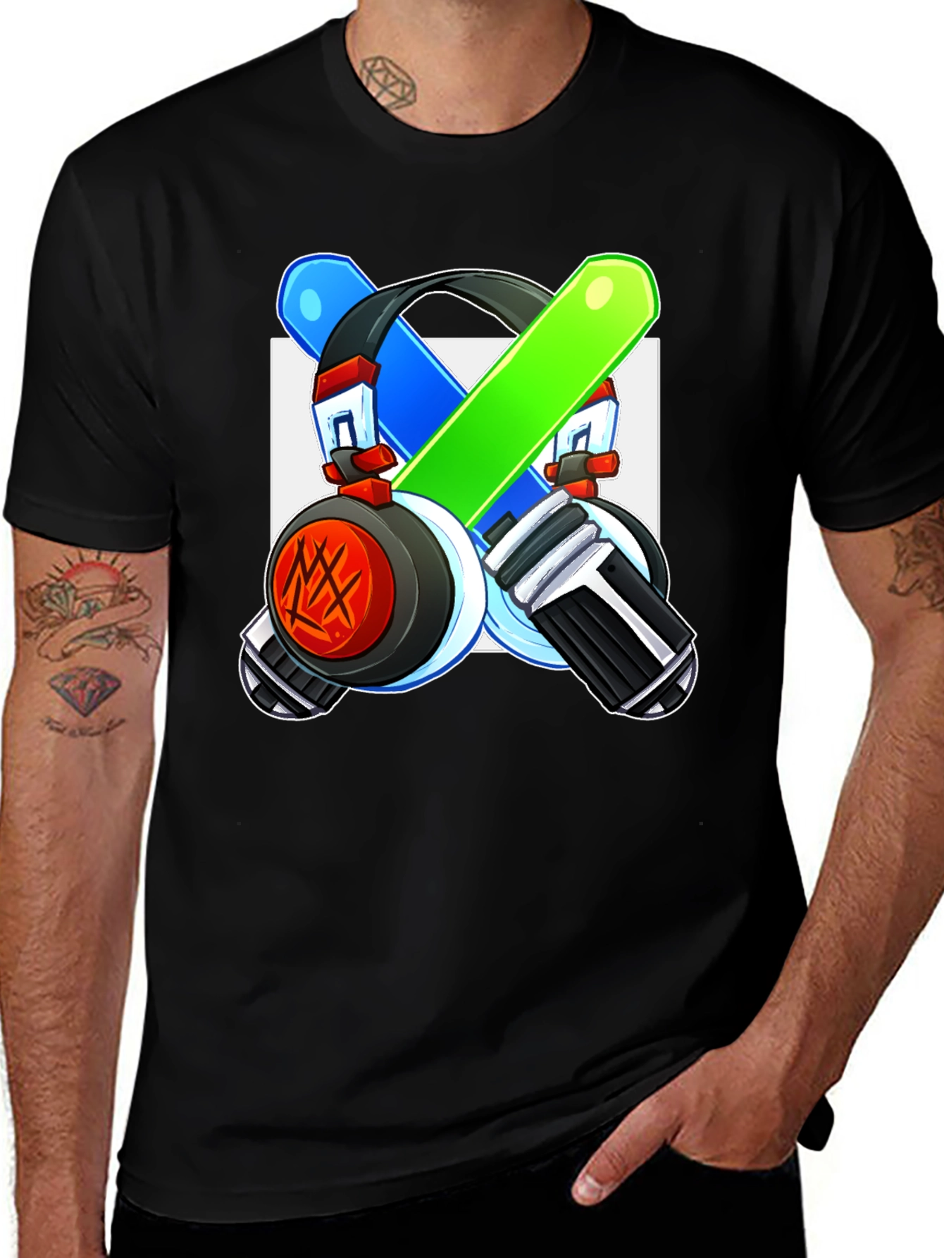Variant 19 of Cool Graphic Tee - Headphones & Light Saber Design