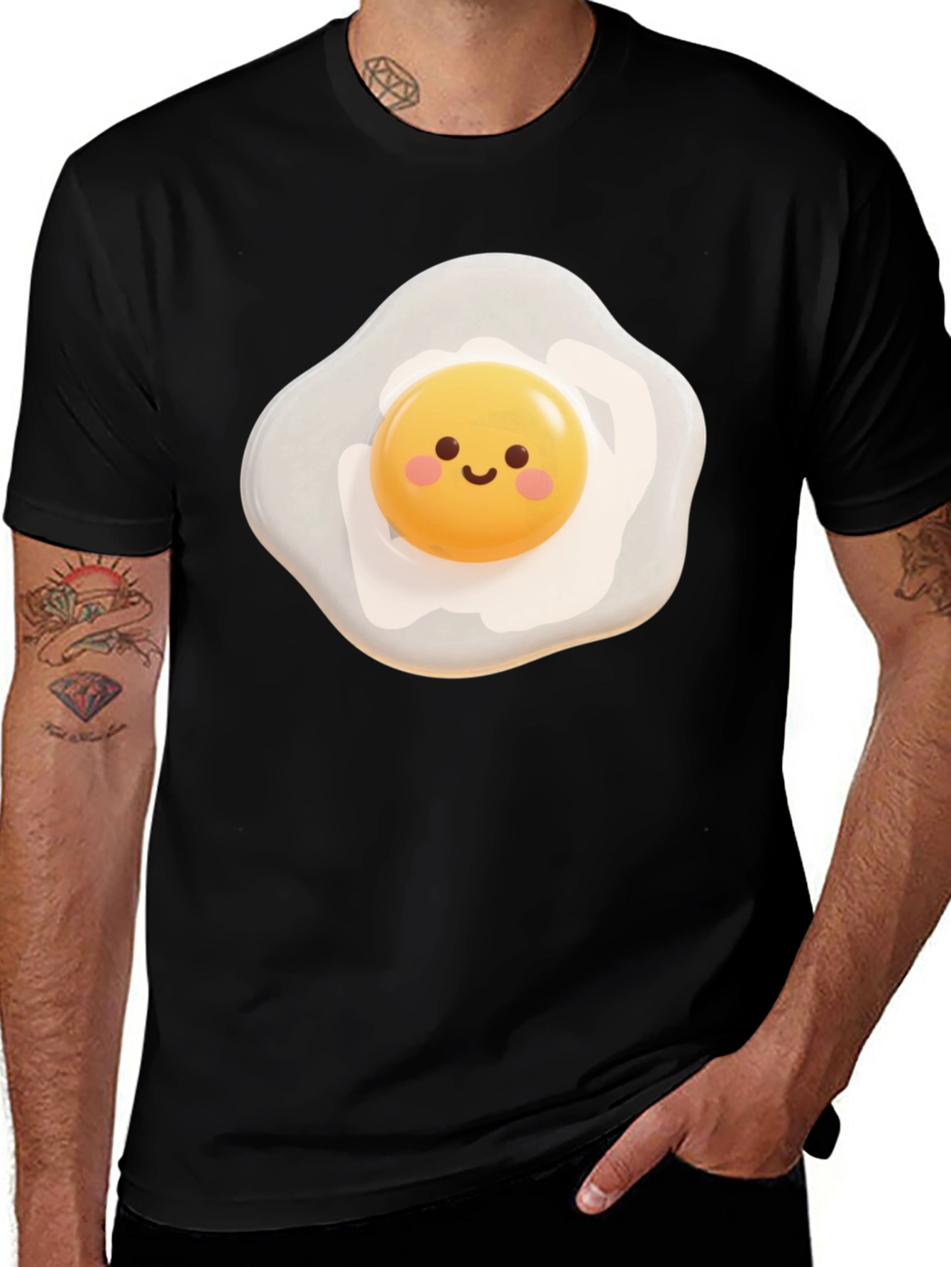 Variant 12 of Cute Sunny Side Up Egg Graphic Tee - Black