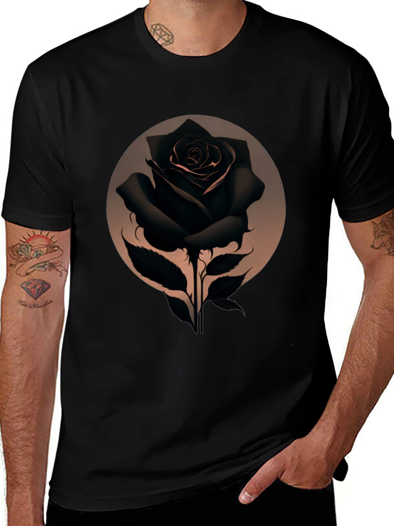 Variant 12 of Black Rose Graphic Tee - Men's Stylish Crew Neck